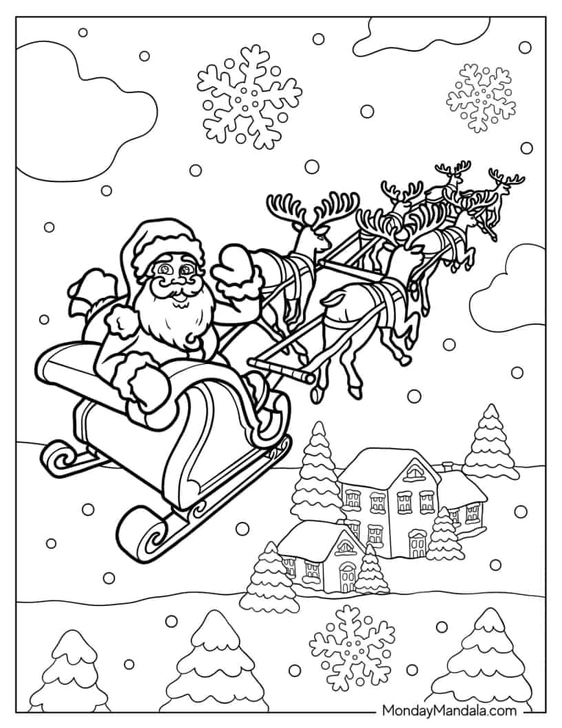 Santa Claus Riding Sleigh In Winter coloring page