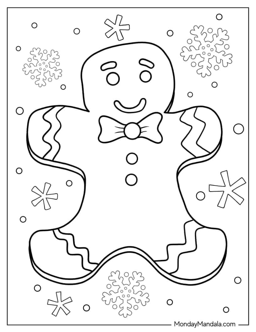 Simple Gingerbread Man With Snowflakes coloring page