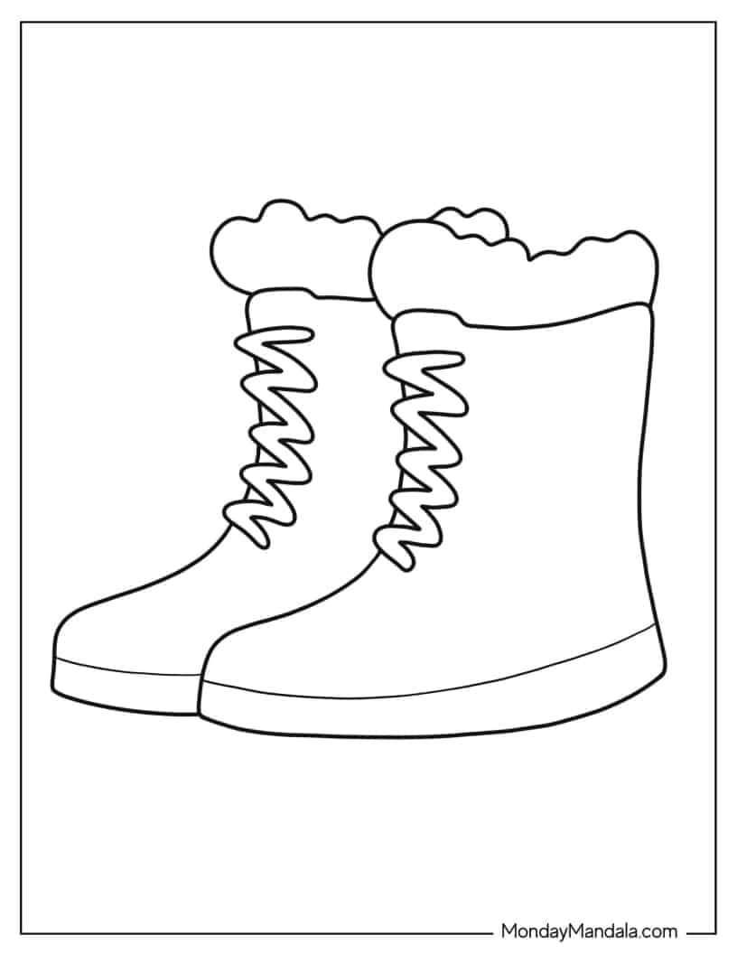 Simple Outline Of Winter Boots Coloring In coloring page