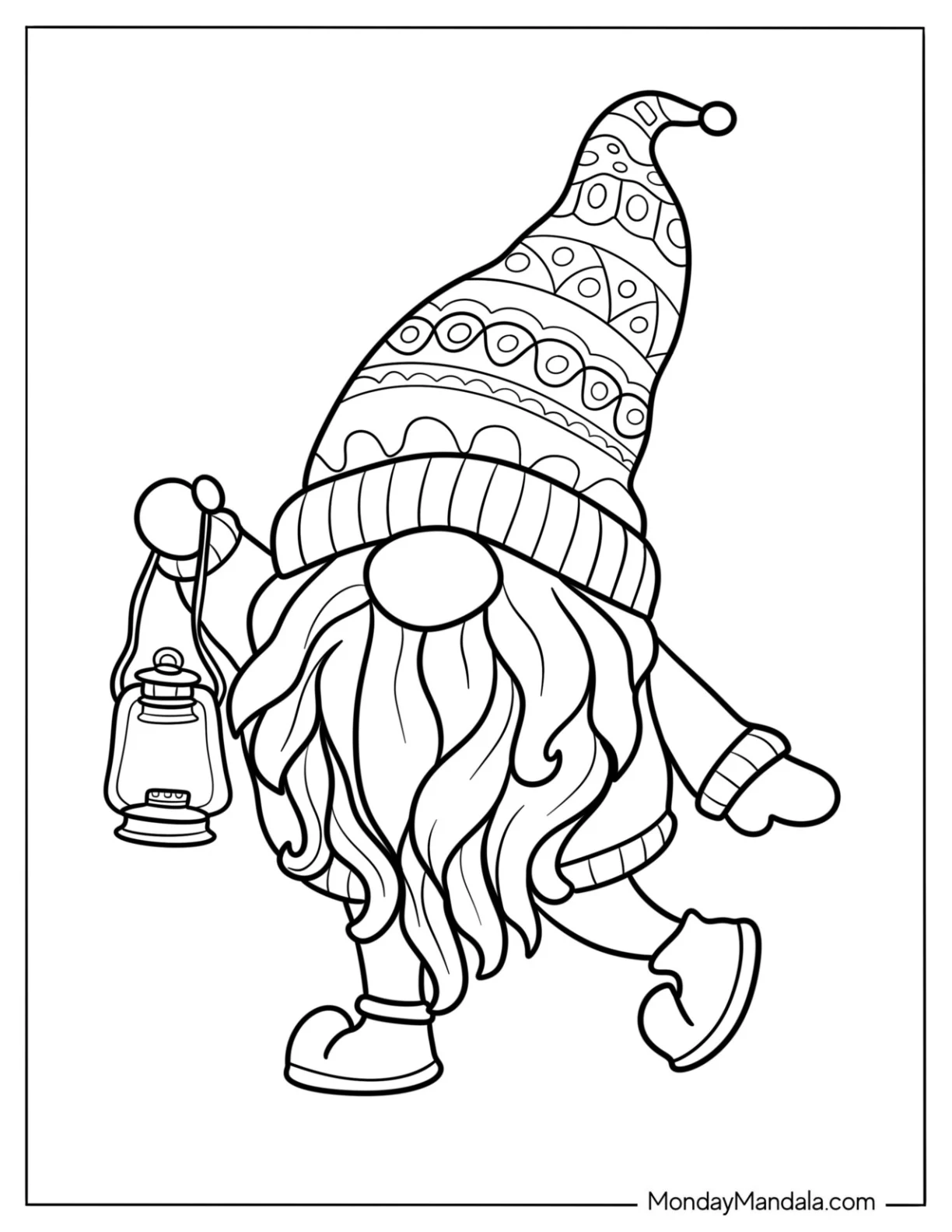 Winter Coloring Page Of Cute Gnome Holding A Lamp coloring page