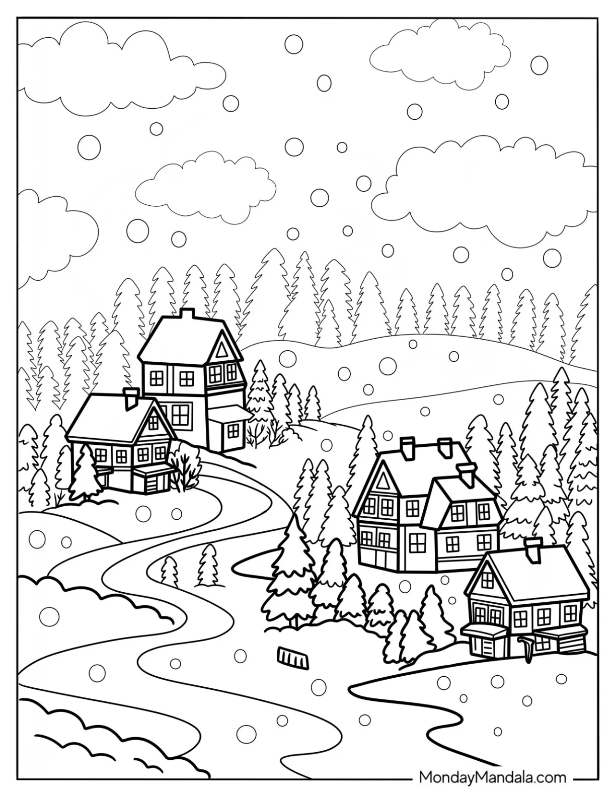 Winter Coloring Page Of Wonderland Town coloring page