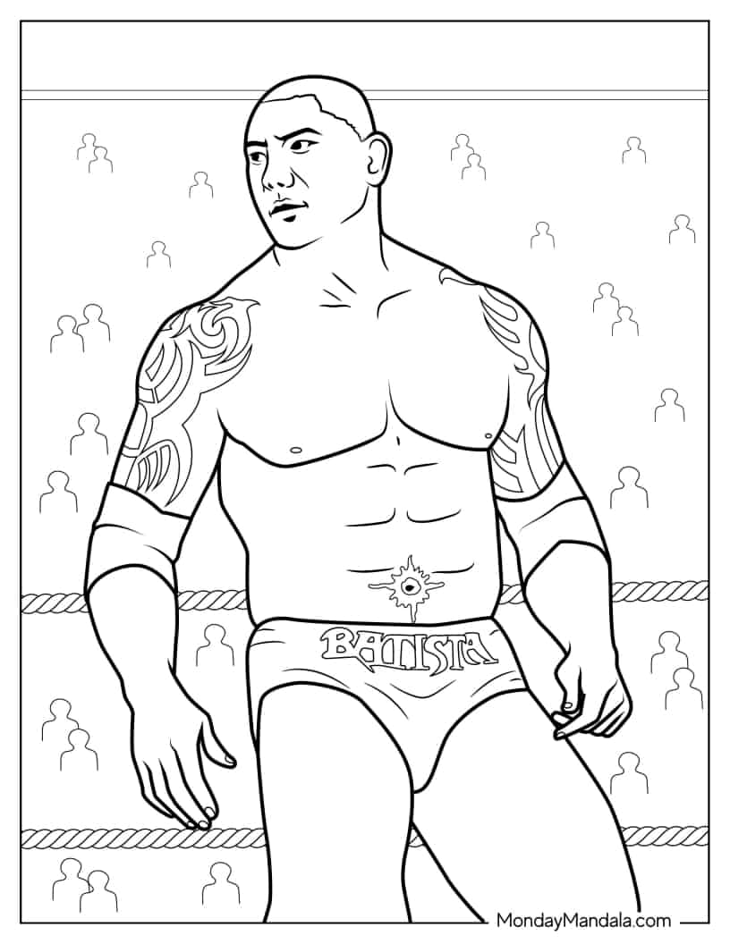 Dave Bautista WWE Wrestler To Color coloring page — printable line art