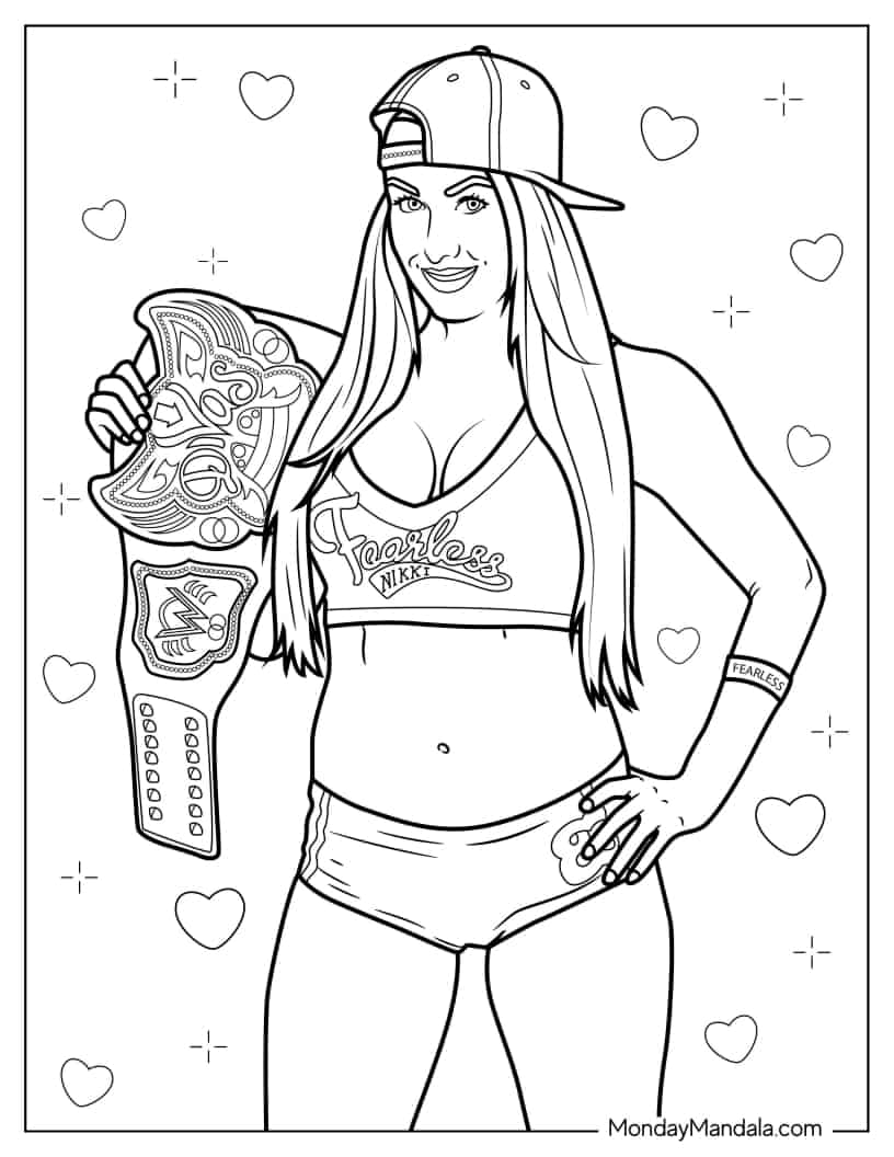 Fearless Nikki WWE Woman Coloring PAge coloring page — printable line art