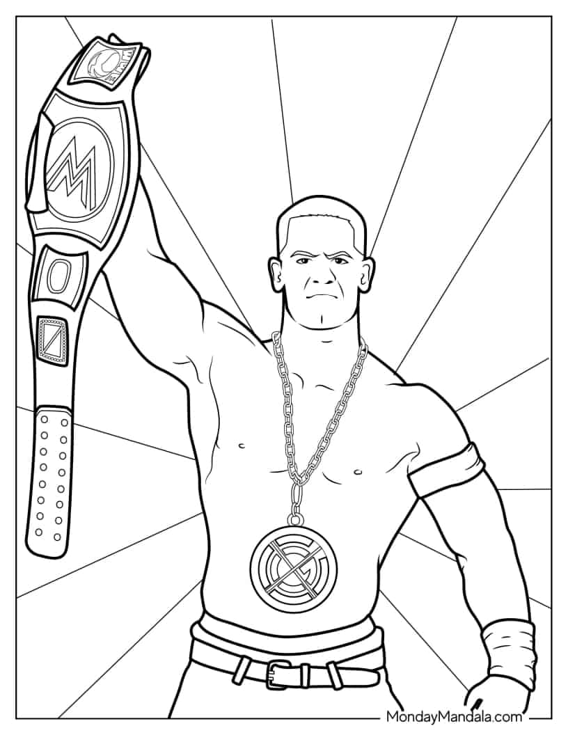 John Cena Holding WWE Championship Belt coloring page