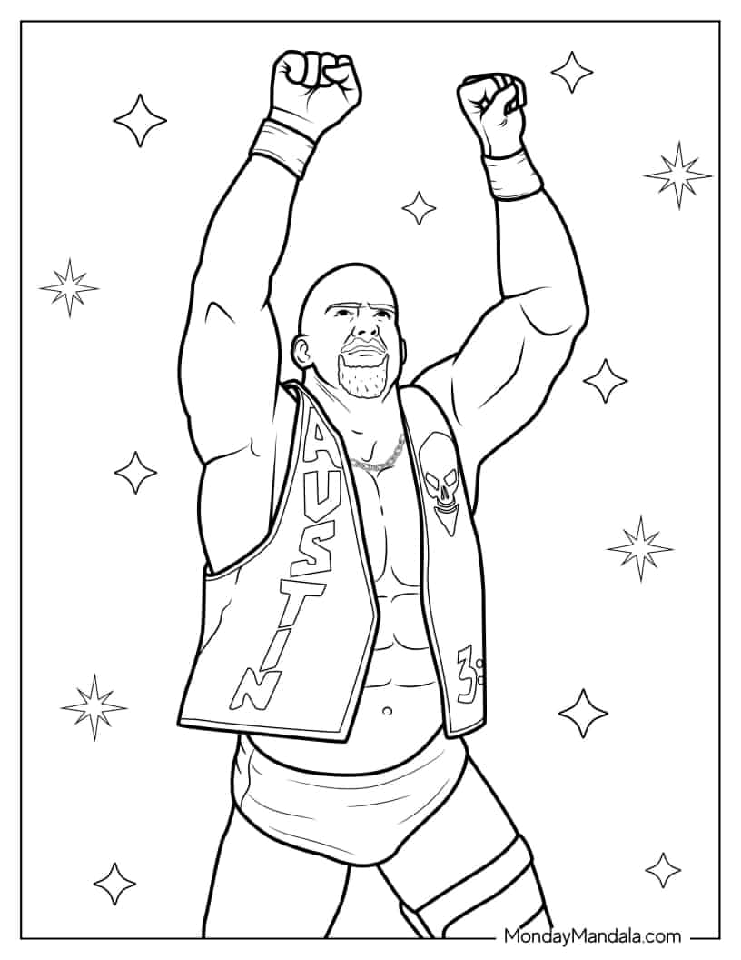 Realistic Coloring Page Of Stone Cold Steve Austin coloring page — printable line art