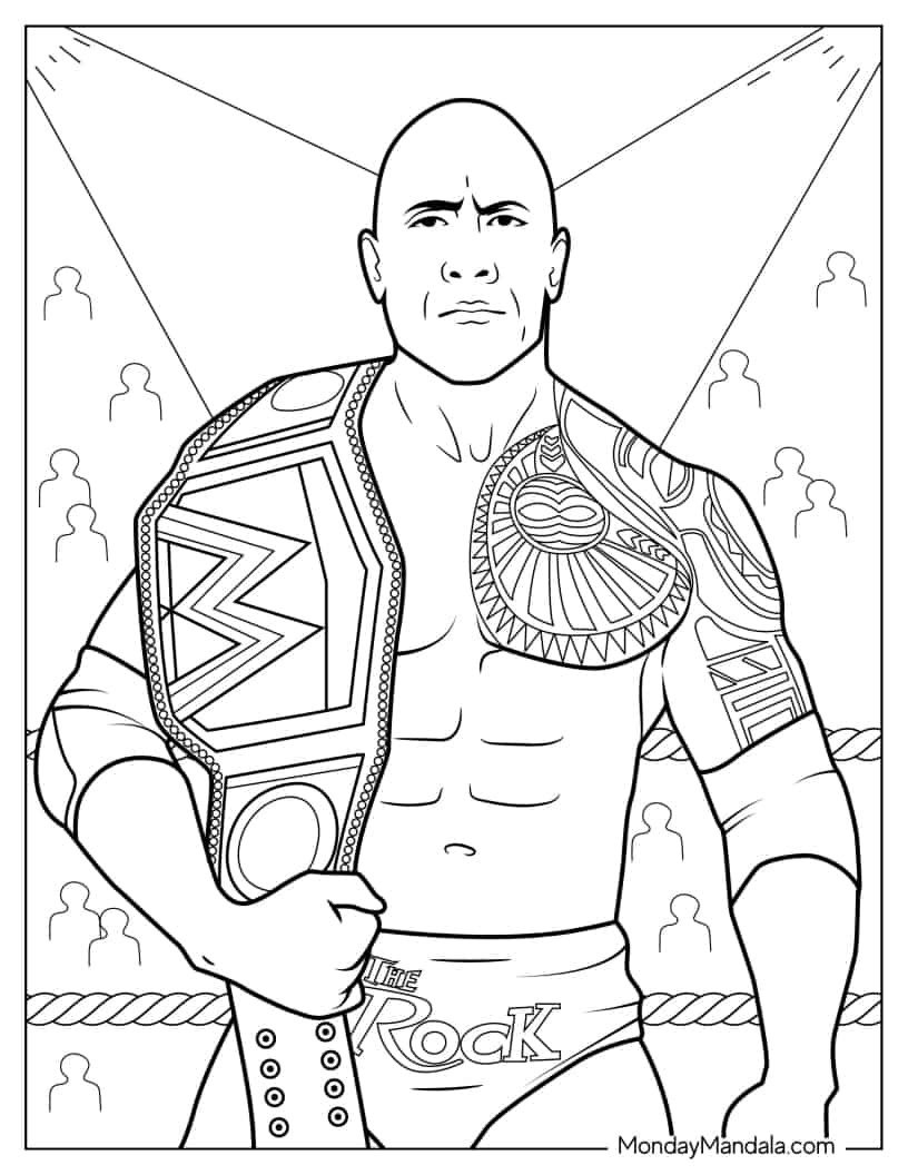 The Rock Holding Championship Belt coloring page