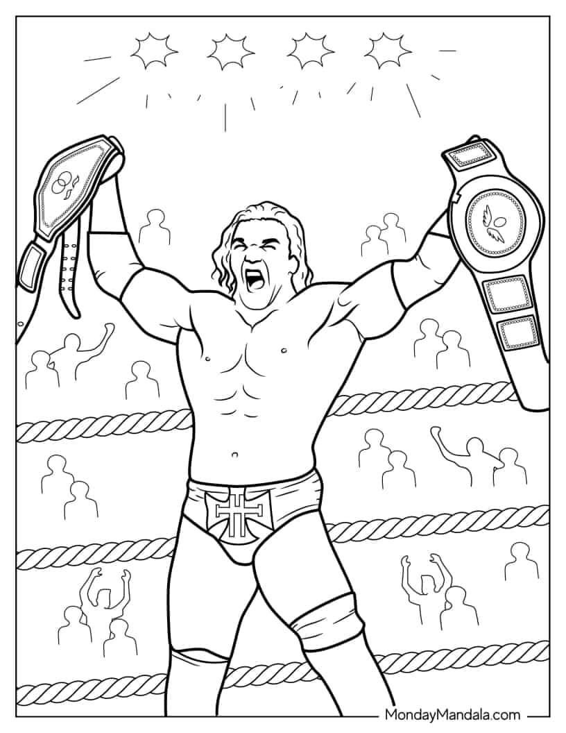 Triple H Holding Two Belts To Color coloring page