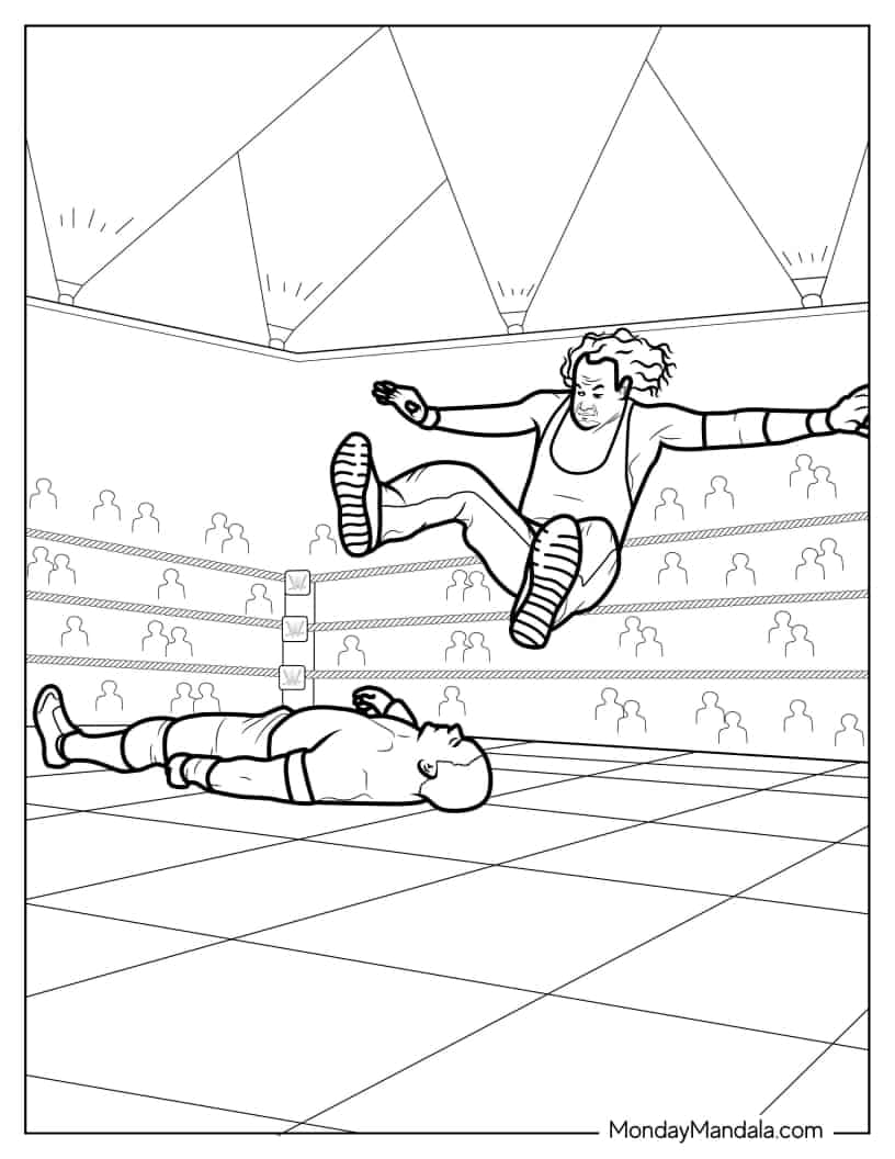 WWE Wrestler Jumping On Oponent coloring page