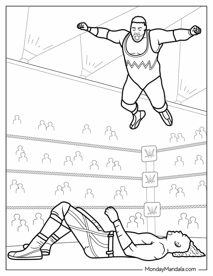 WWE Wrestler Leaping From Ring coloring page