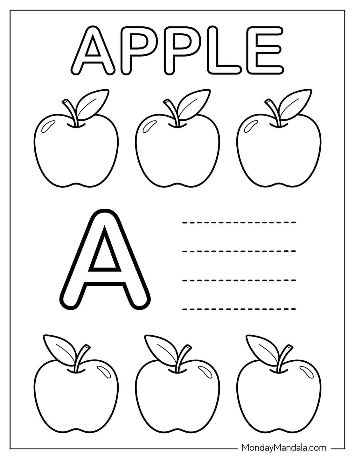 Alphabet Tracing Worksheet with Letter A and Apples Coloring Page coloring page