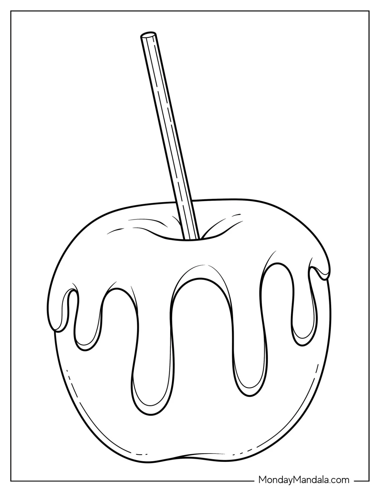 Caramelized Apple Coloring Page Treat with Long Stick for Kids coloring page — printable line art