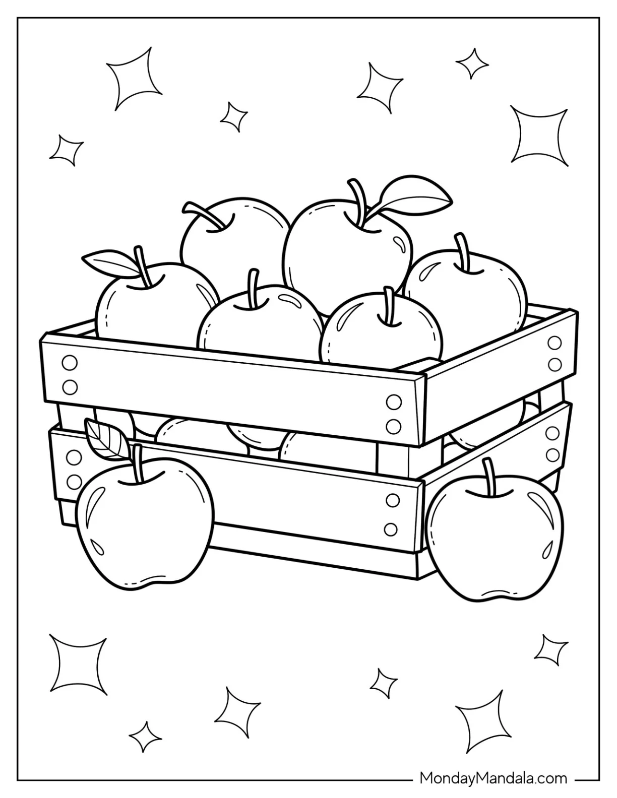 Crate Full of Juicy Apple Coloring Page with Sparkles coloring page
