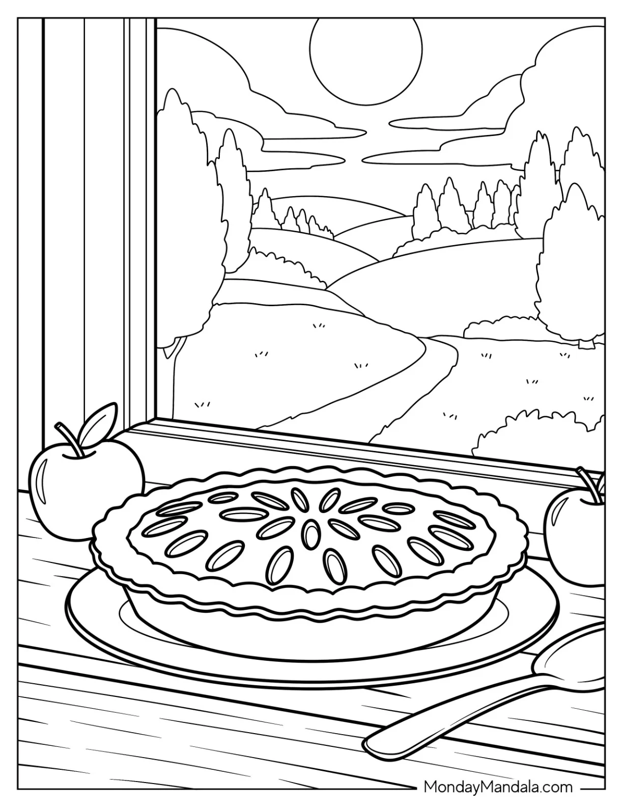 Homemade Apple Coloring Page Pie and Whole Apples by the Window coloring page