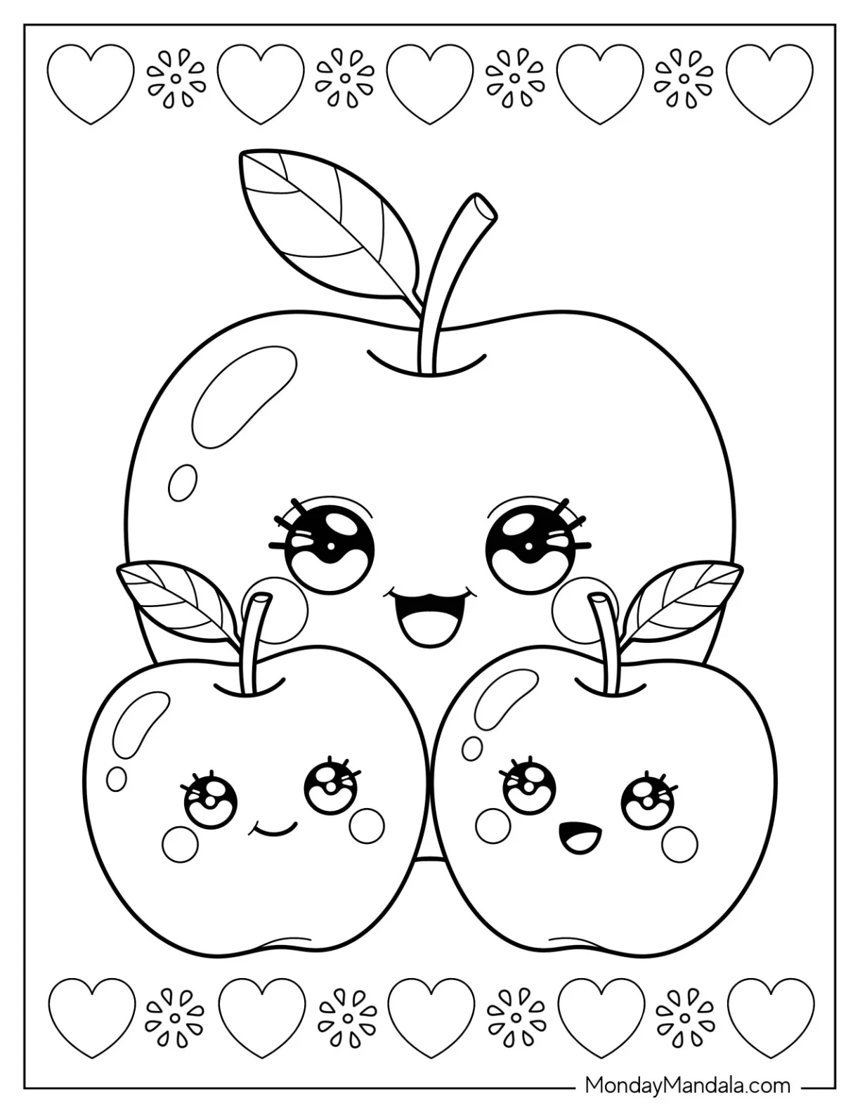Mama Apple Coloring Page with Two Baby Apples for Preschoolers coloring page