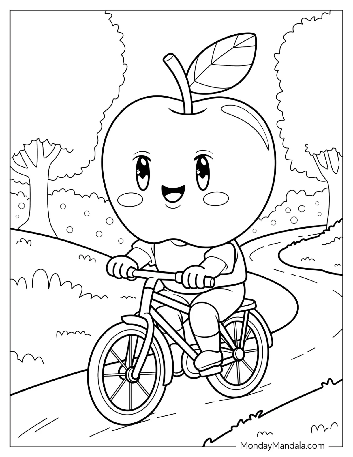 Smiling Apple Coloring Page Biker Enjoying an Outdoor Ride coloring page