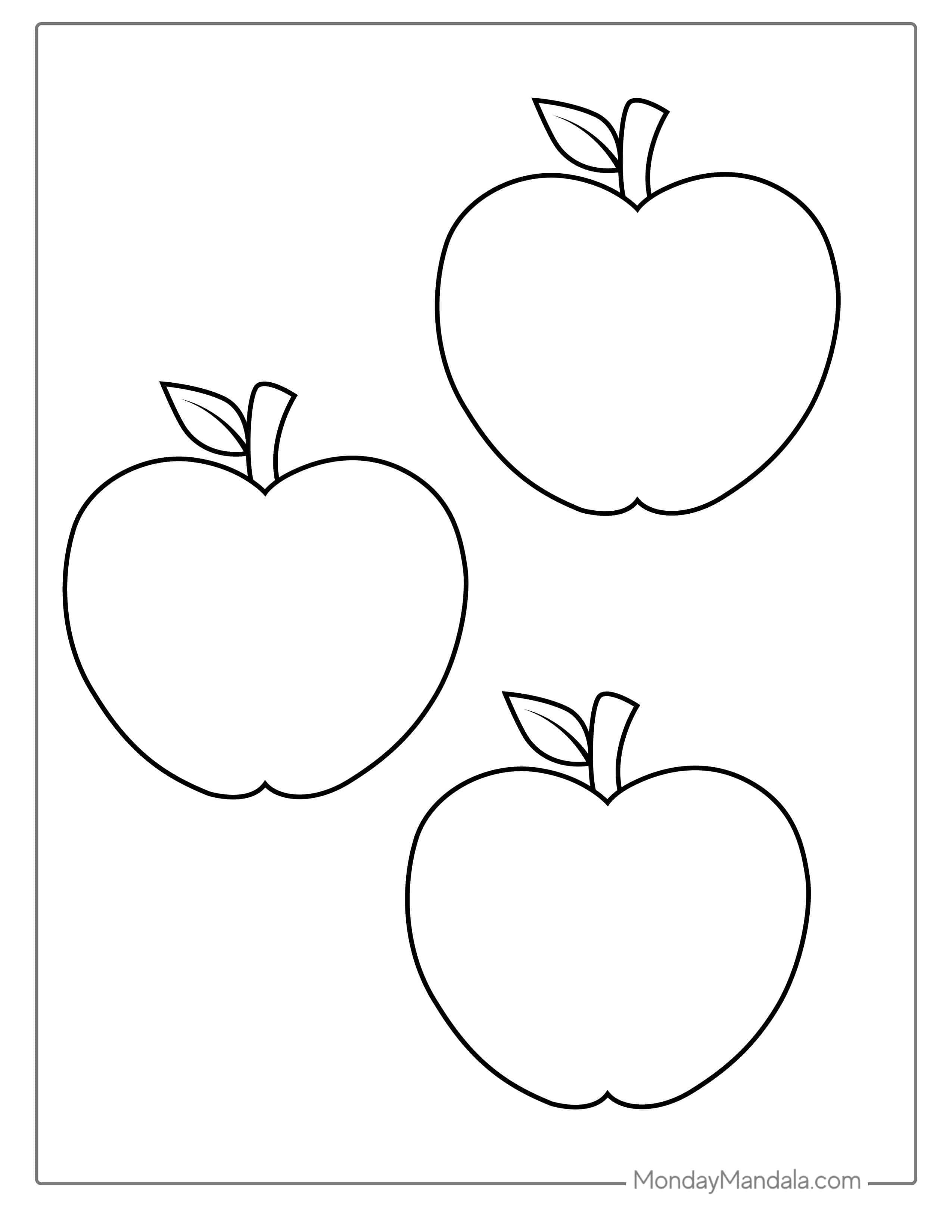 Three Apple Outline Template And Coloring coloring page