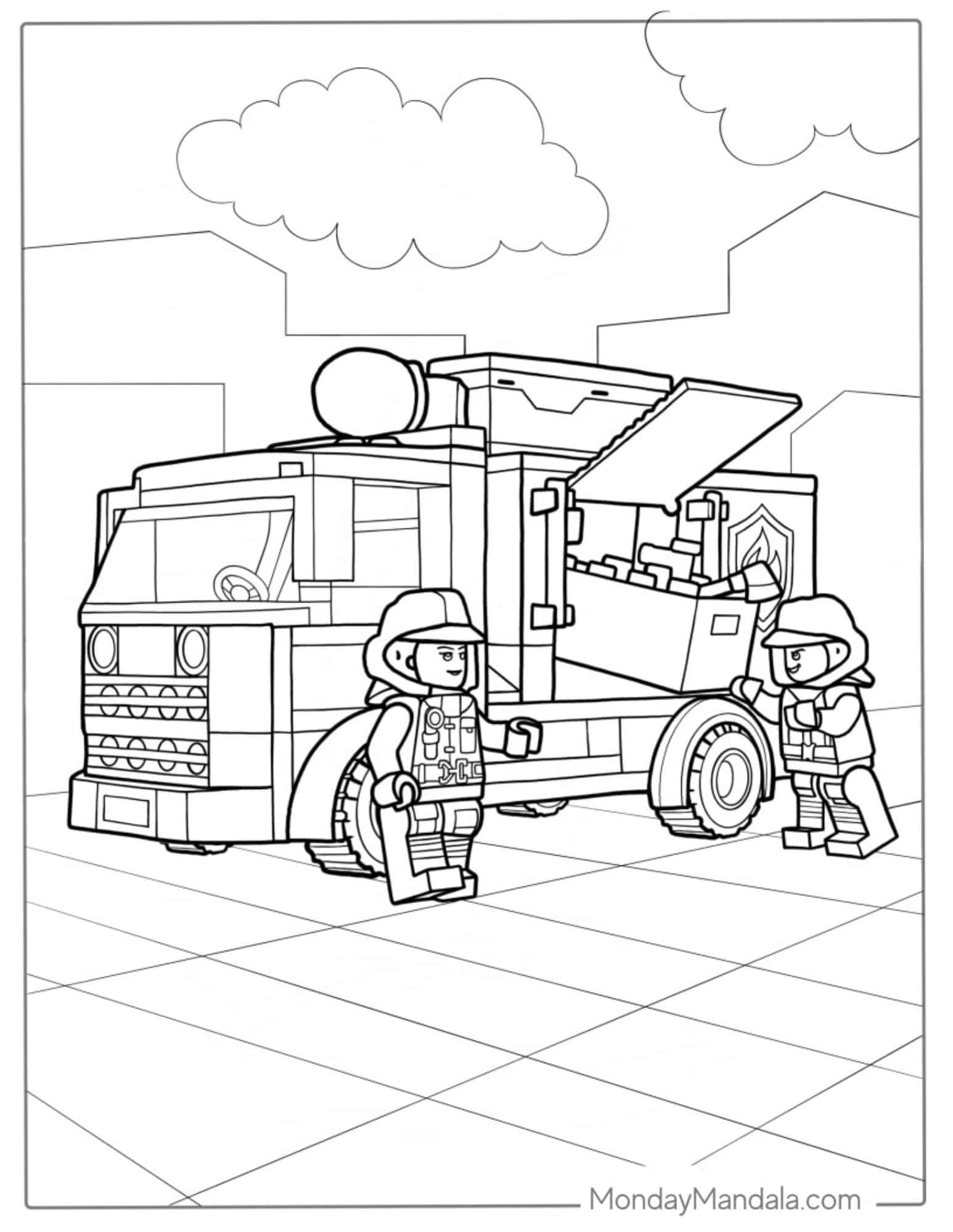 Coloring Page Of Lego Fire Truck With Firefighters_ coloring page