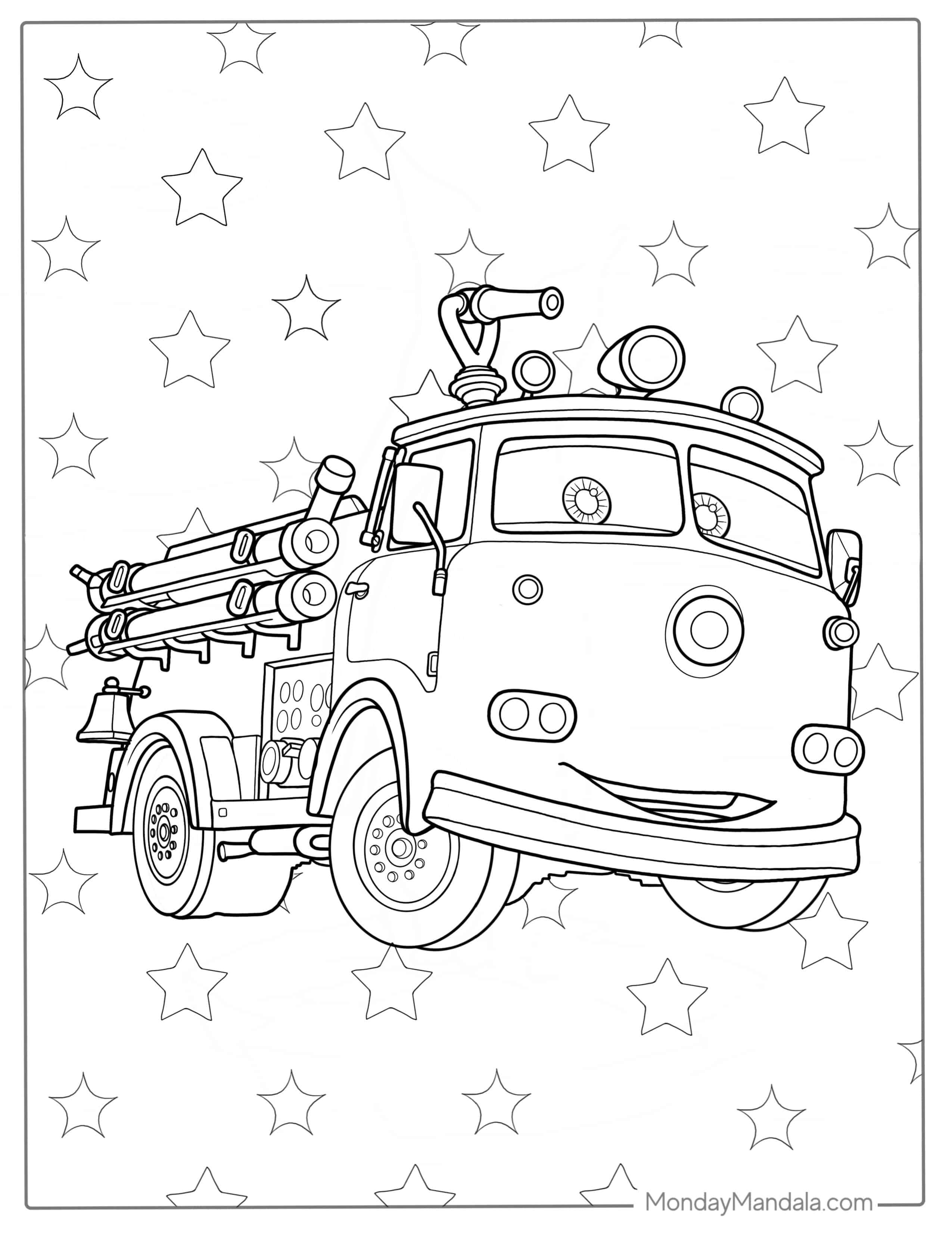 Coloring Page Of Red Fire Truck From Cars Movie coloring page — printable line art