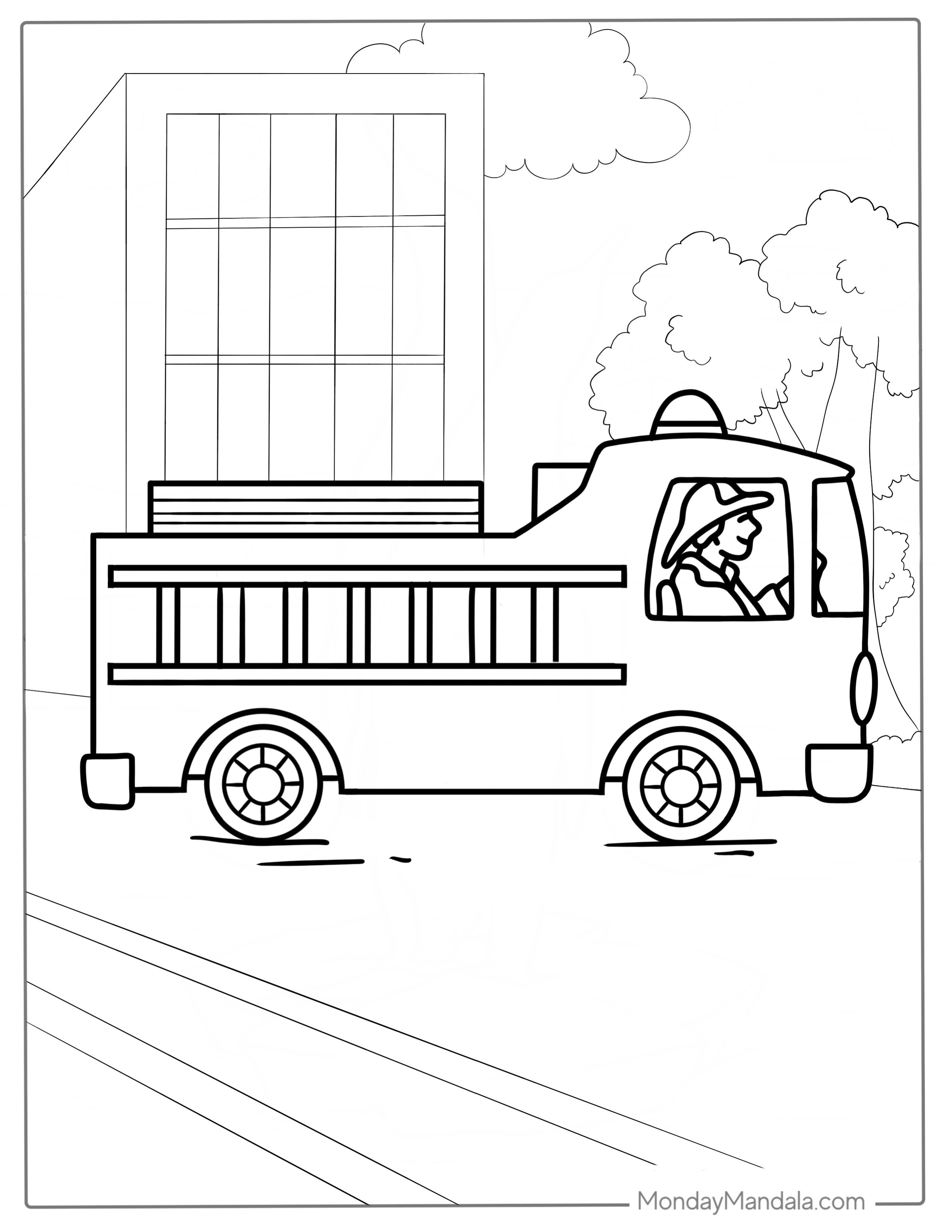 Coloring Sheet Of A Simple Fire Truck For Kids coloring page