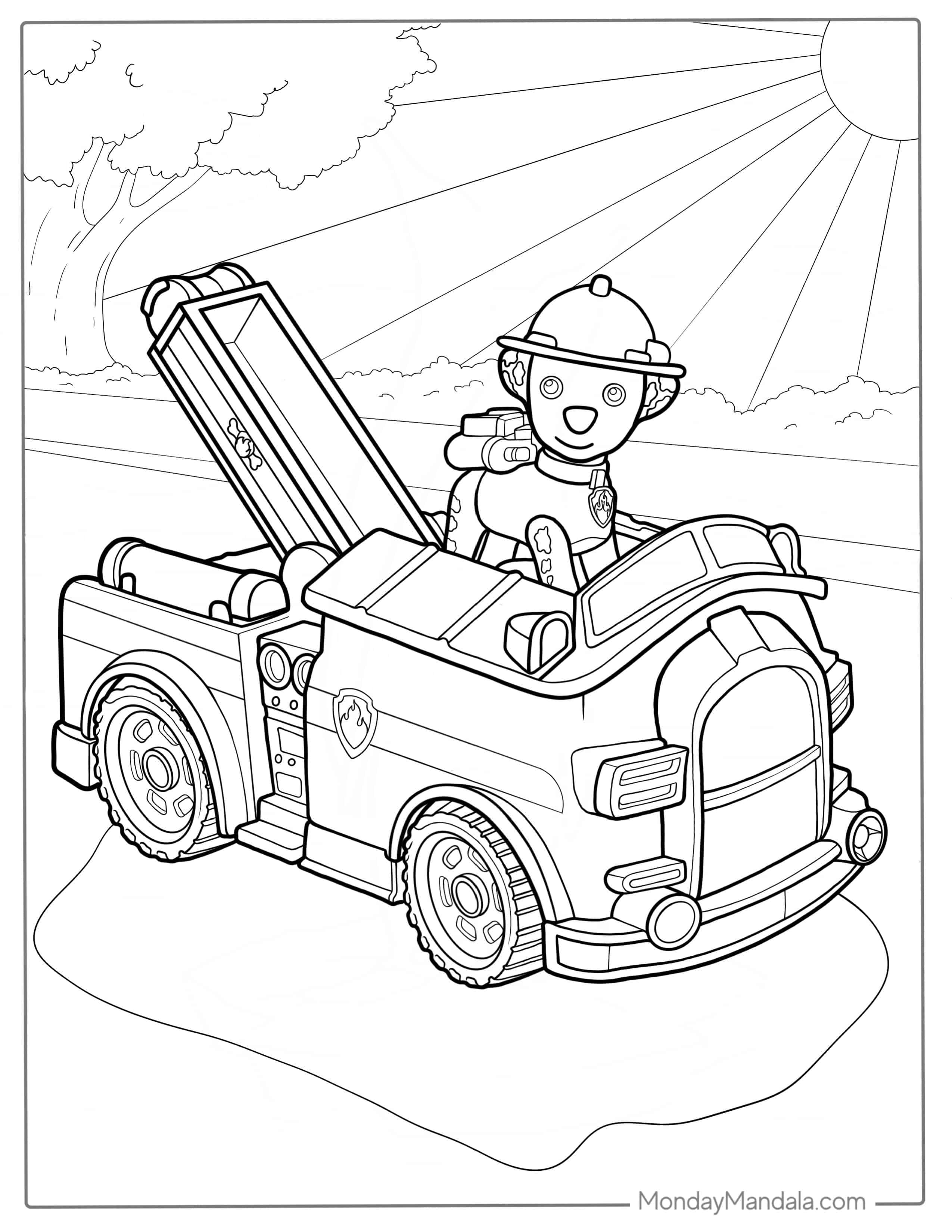 Detailed Fire Truck With Dog Coloring Sheet coloring page