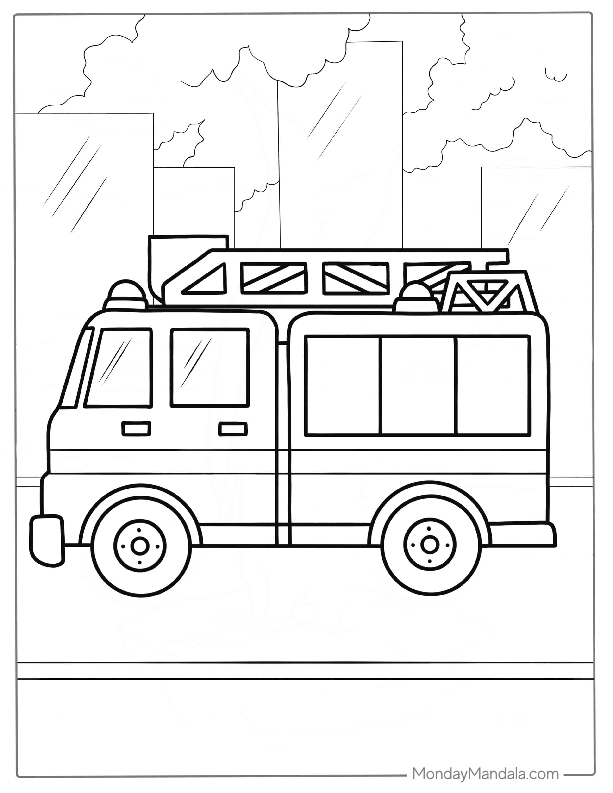 Easy Outline Of a Fire Truck For Preschoolers coloring page