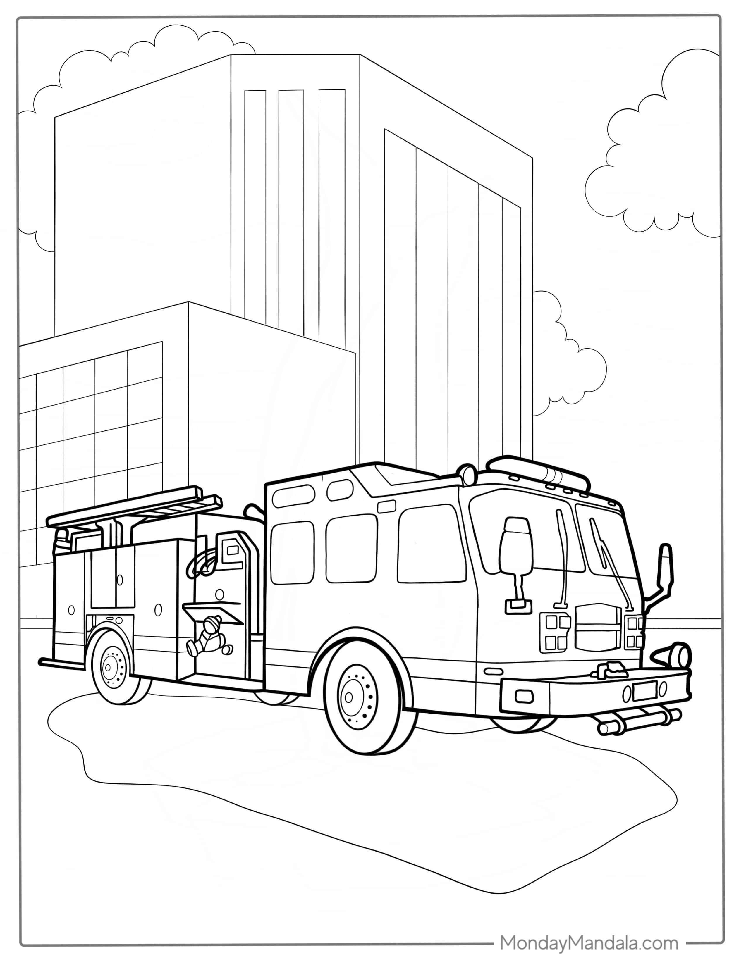 Large Fire Truck Coloring Page For Kids coloring page