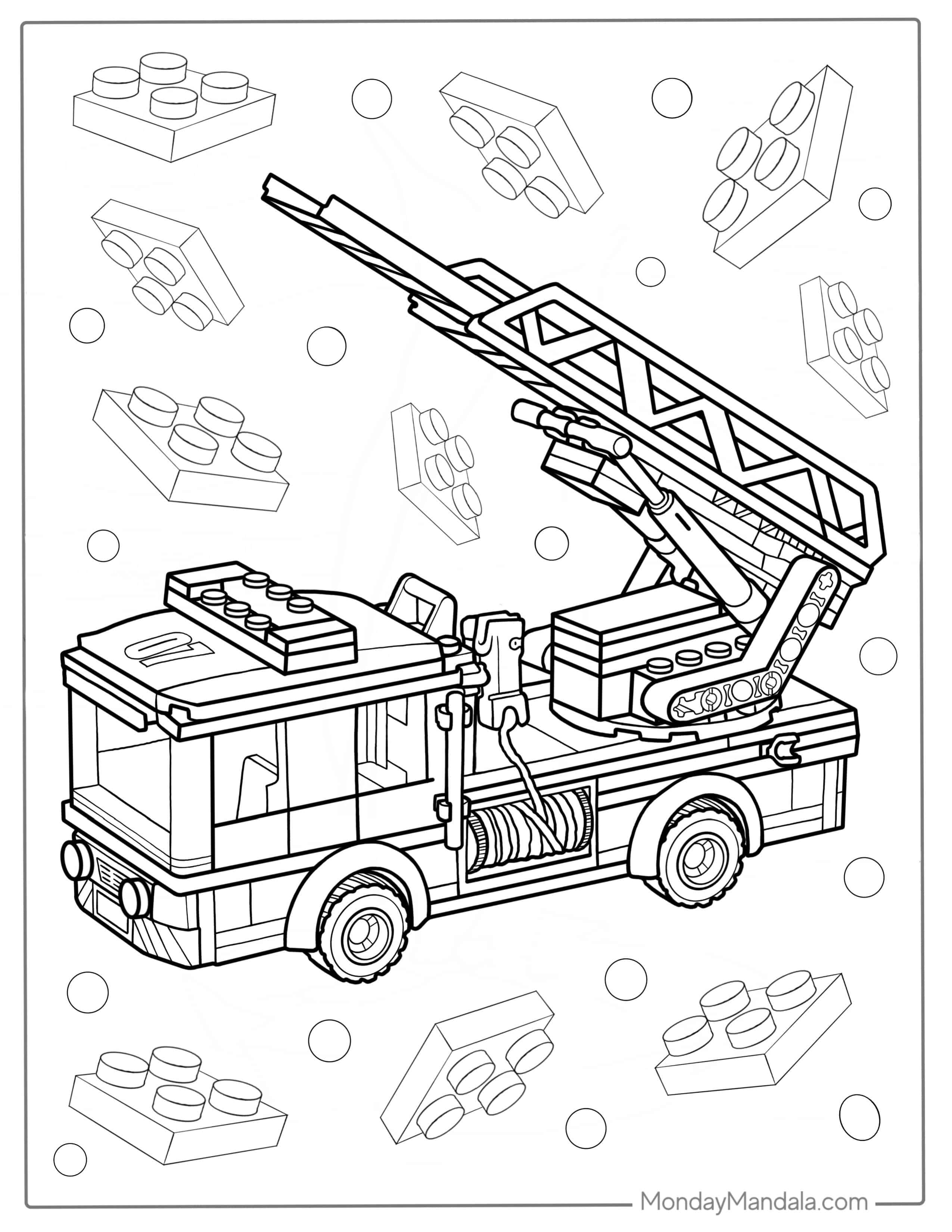 Lego Fire Truck Coloring Page For Kids coloring page