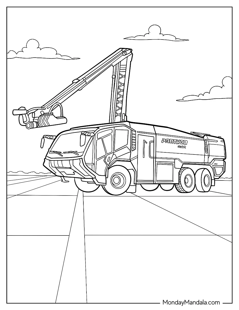 Panther Fire Truck Coloring Page coloring page — printable line art