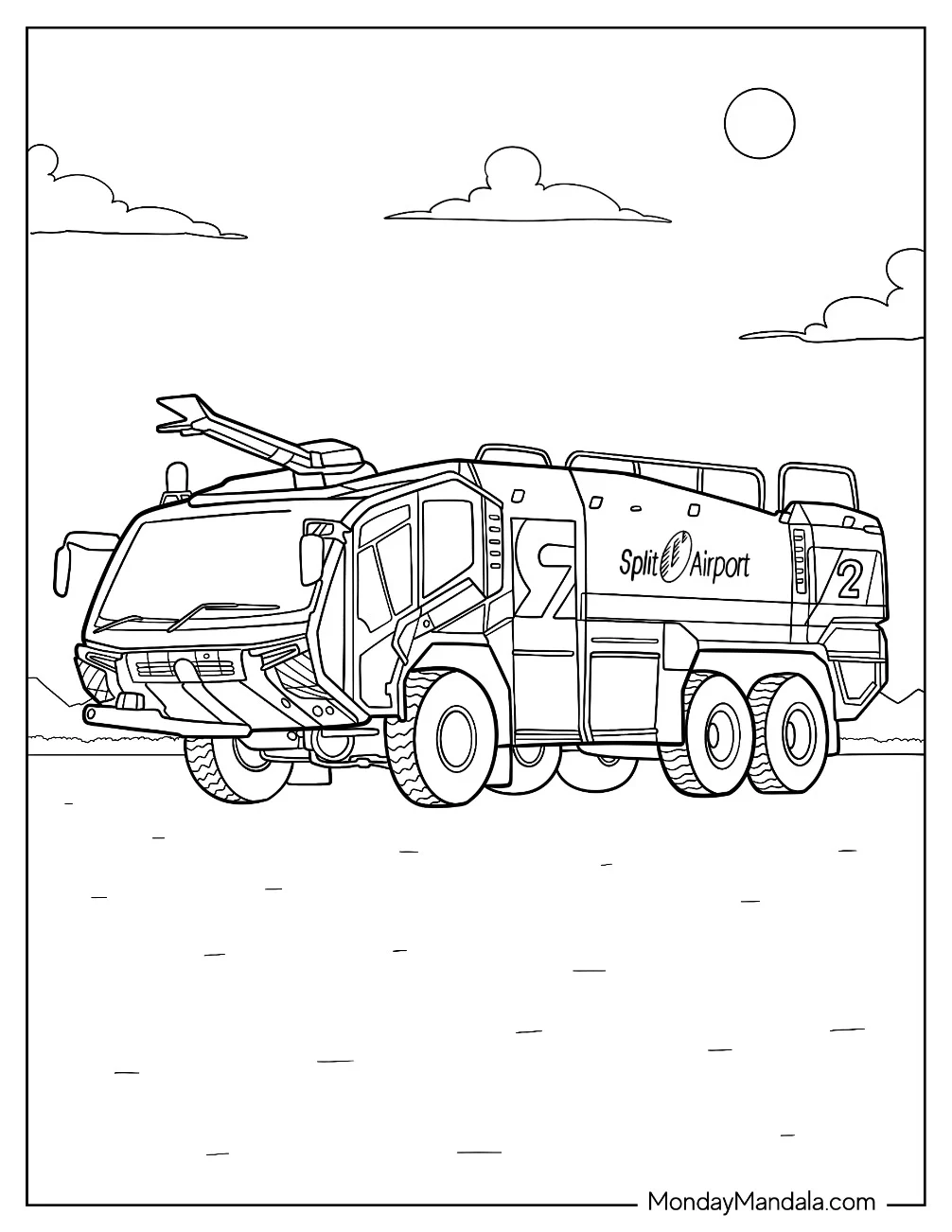 Split Airport Fire Truck Coloring Page coloring page