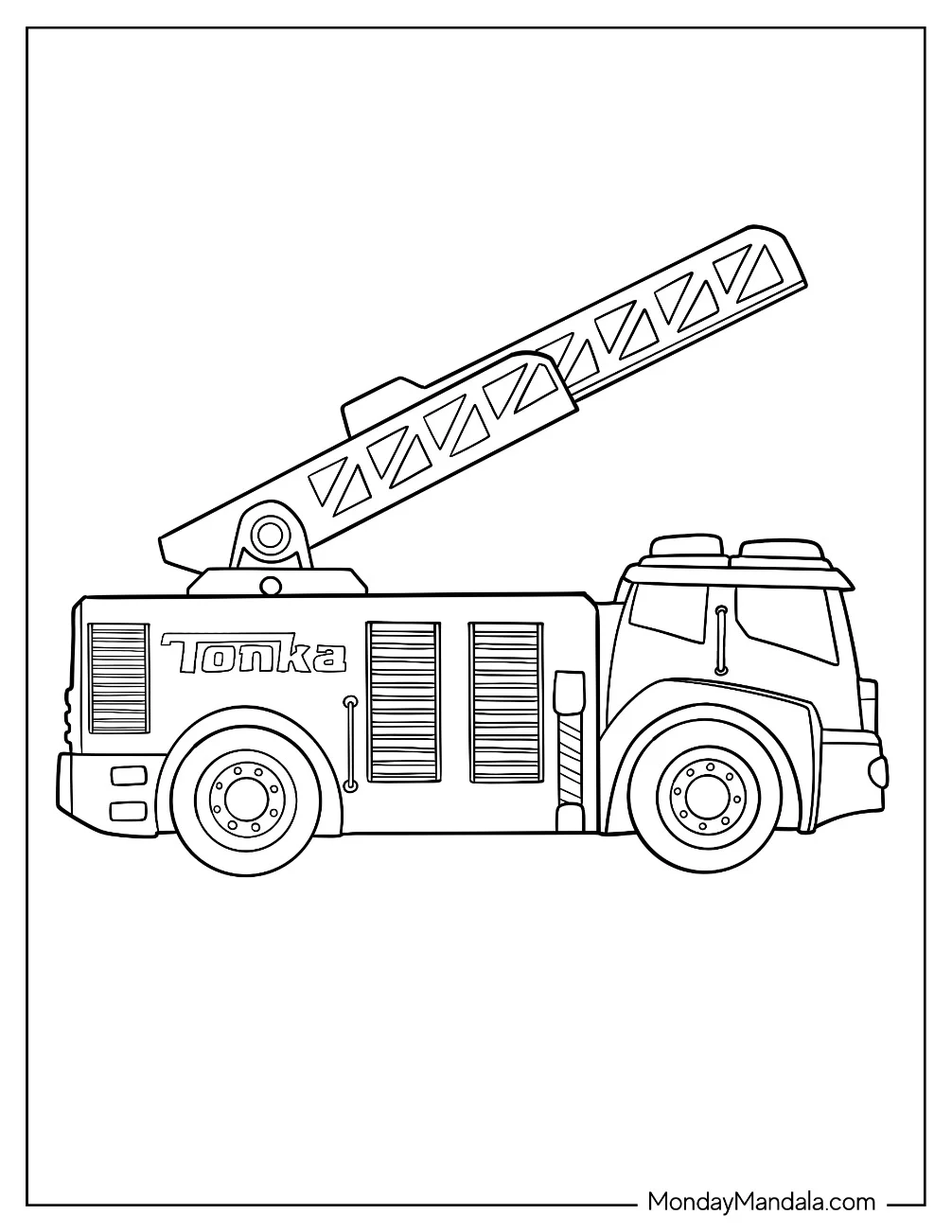 Tonka Fire Truck With The Ladder Extending Upward Coloring Page coloring page
