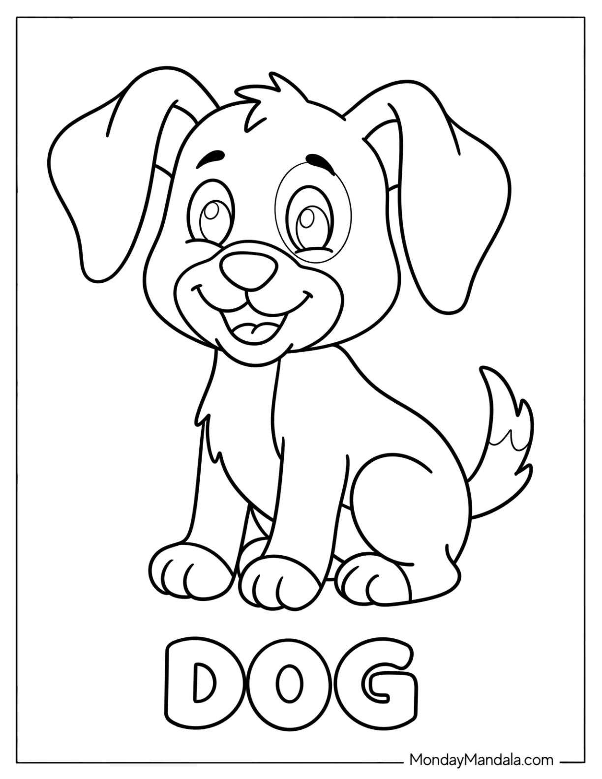 Cheerful Little Dog Coloring Page for Toddlers coloring page — printable line art