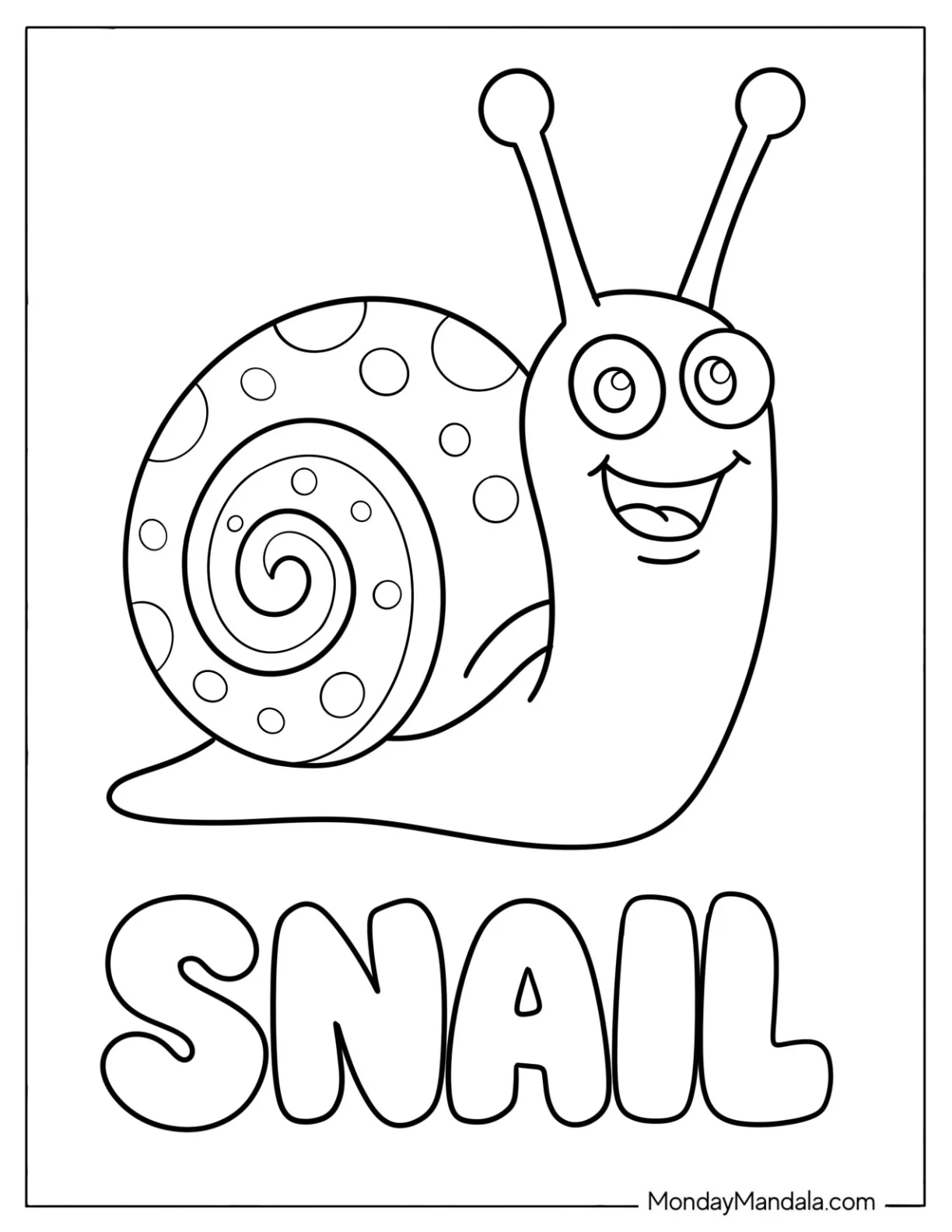 Coloring Page for Toddlers of Happy Snail with Polka Dot Shell coloring page