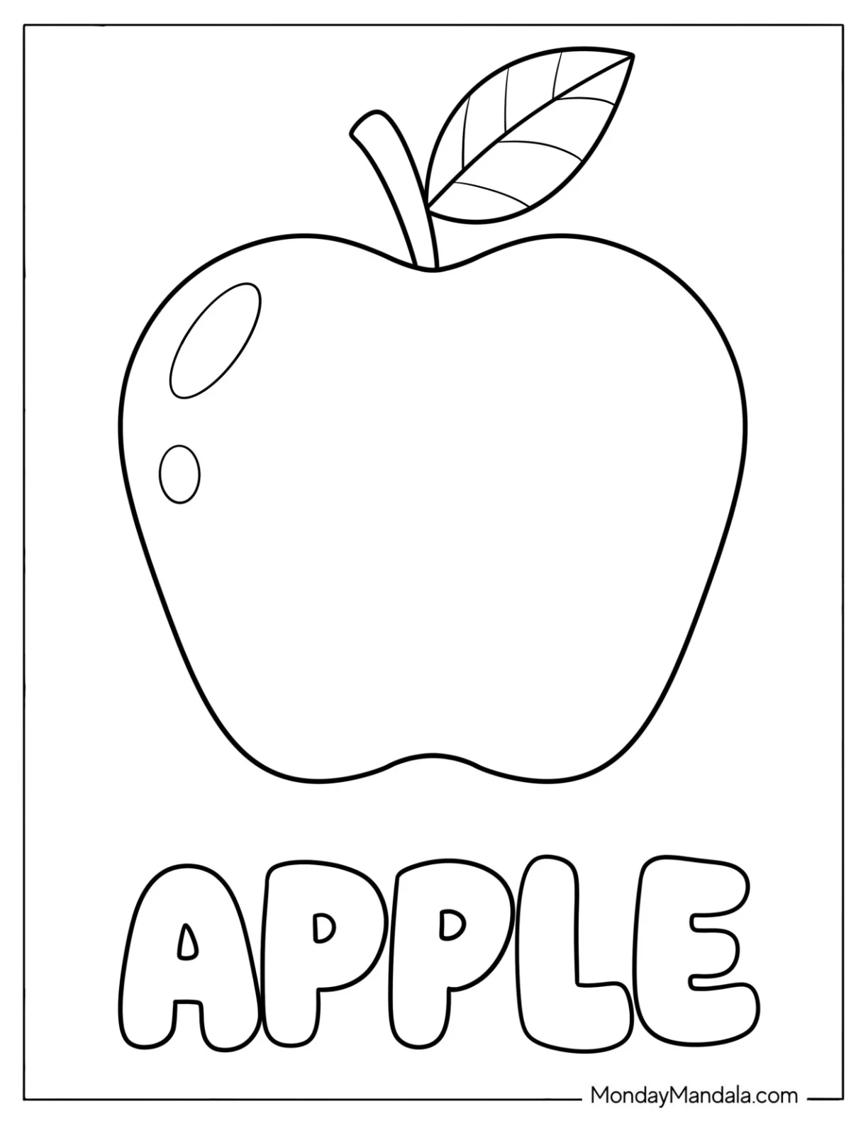 Coloring Page for Toddlers of Yummy Apple with Stem and Leaf coloring page