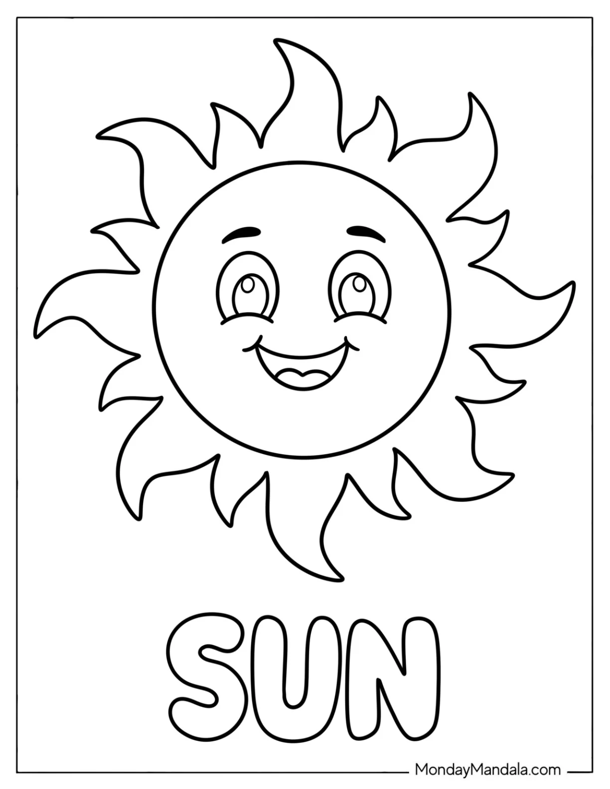 Easy Smiling Sun Coloring Page for Toddlers coloring page