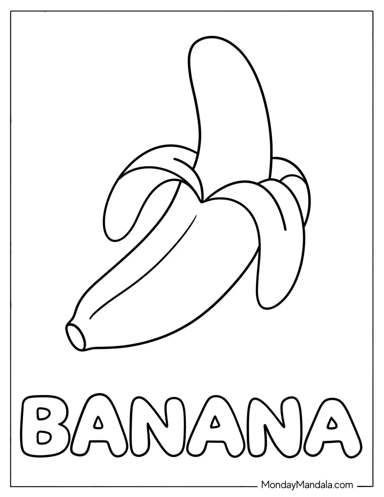Peeled Banana with Text Coloring Sheet for Toddlers coloring page