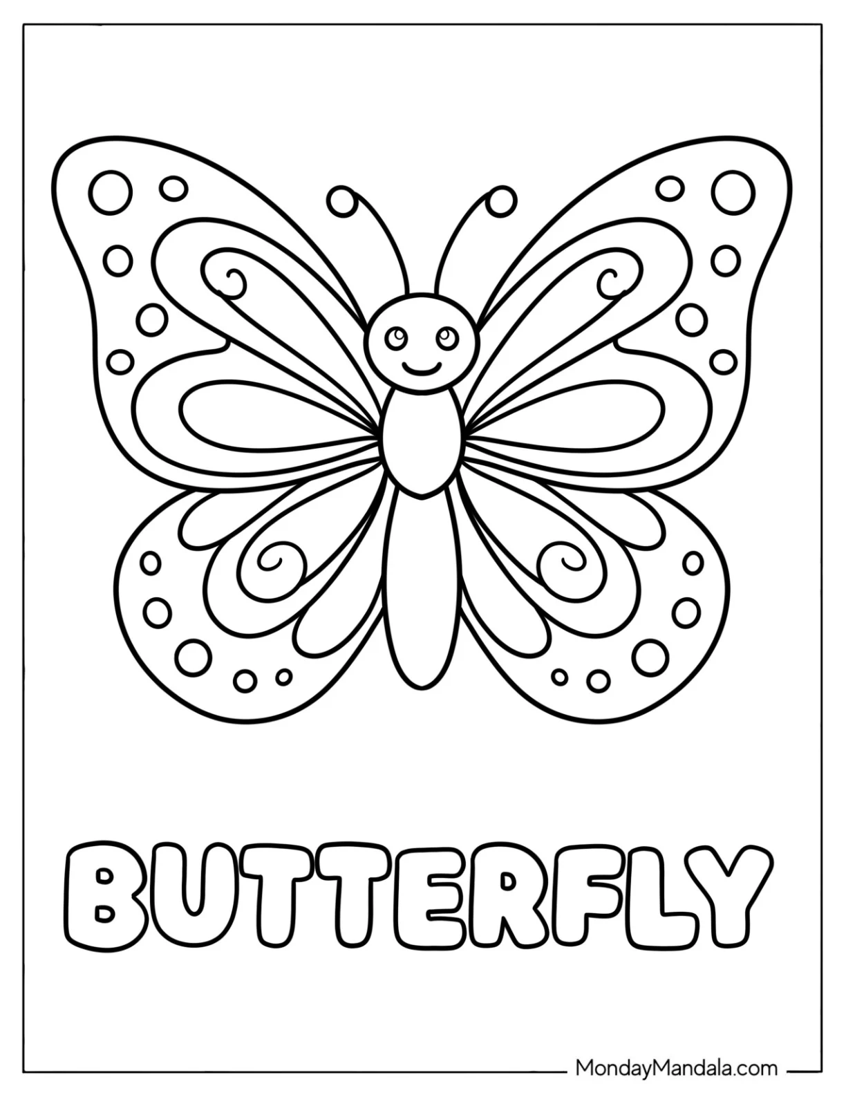 Pretty Butterfly with Text Coloring Page for Toddlers coloring page