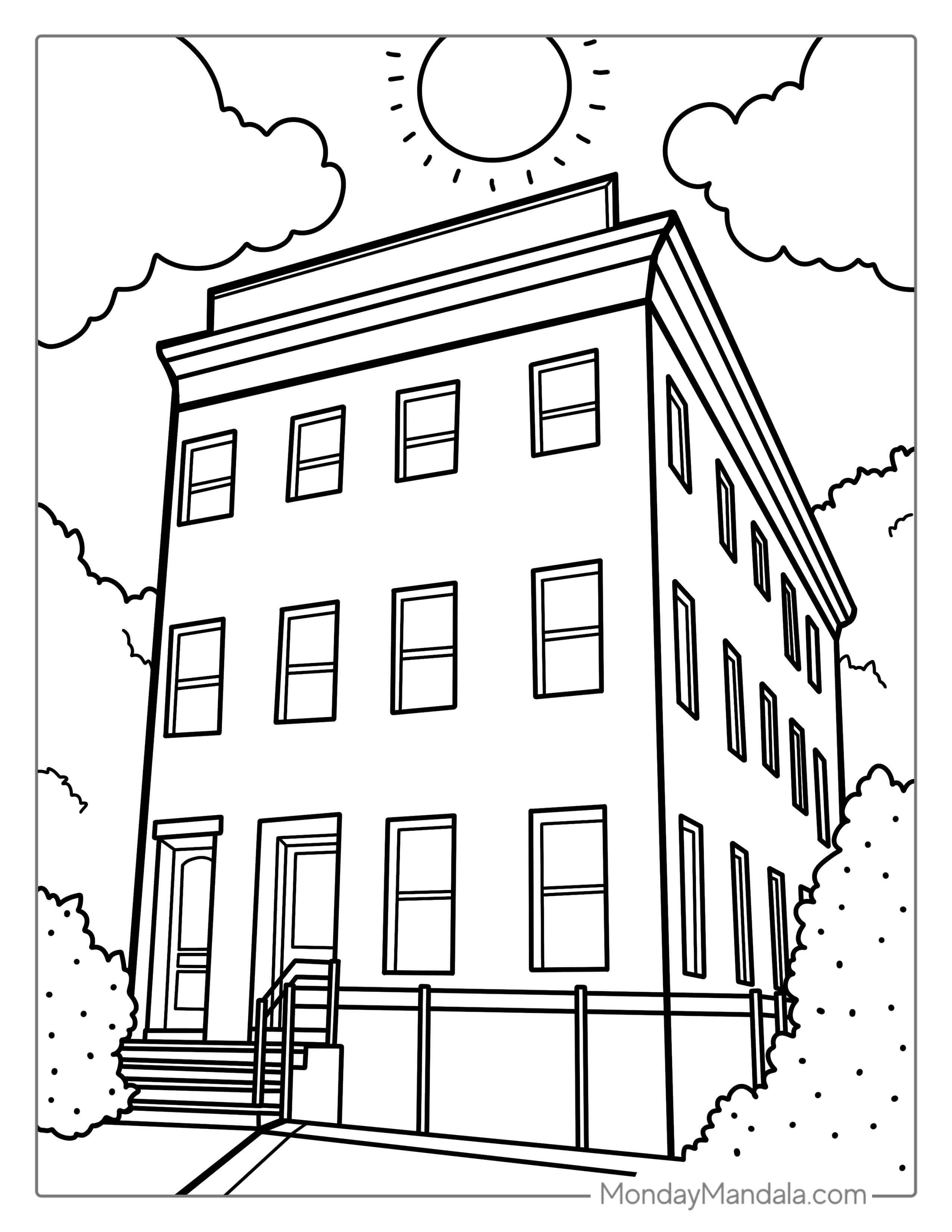Apartment Building Complex Coloring Sheet coloring page