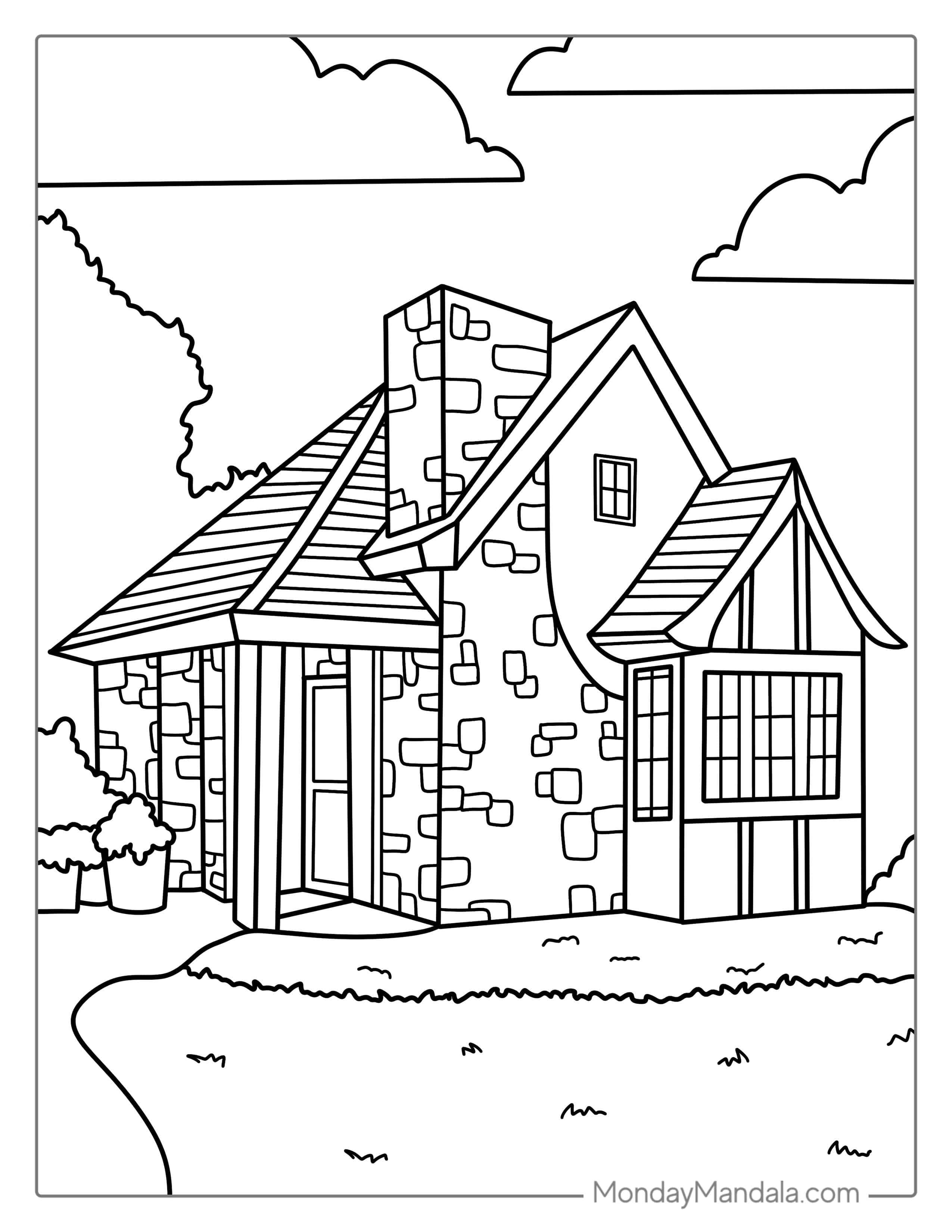 Cute Stone House To Color In coloring page