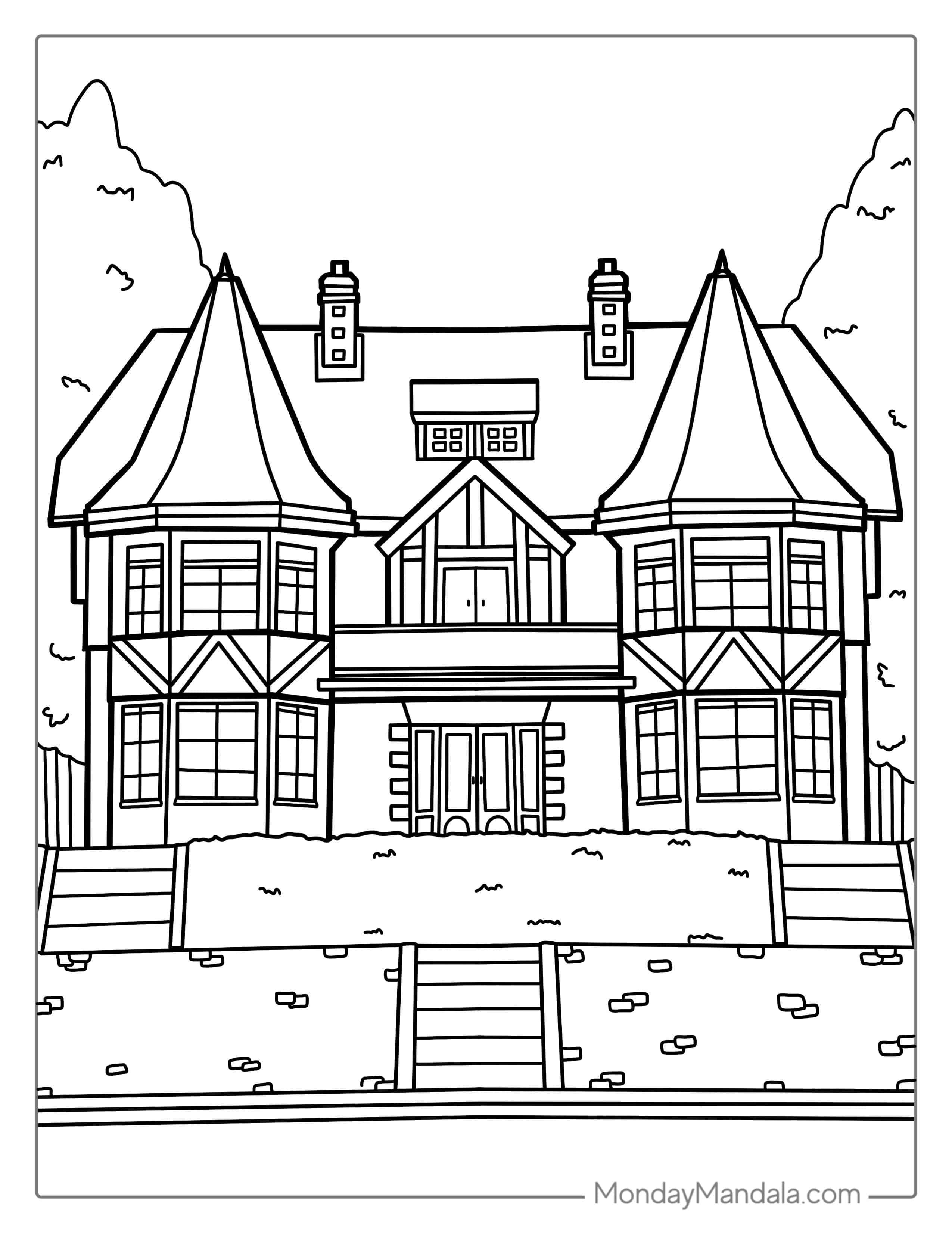 Detailed Old House Coloring Sheet coloring page