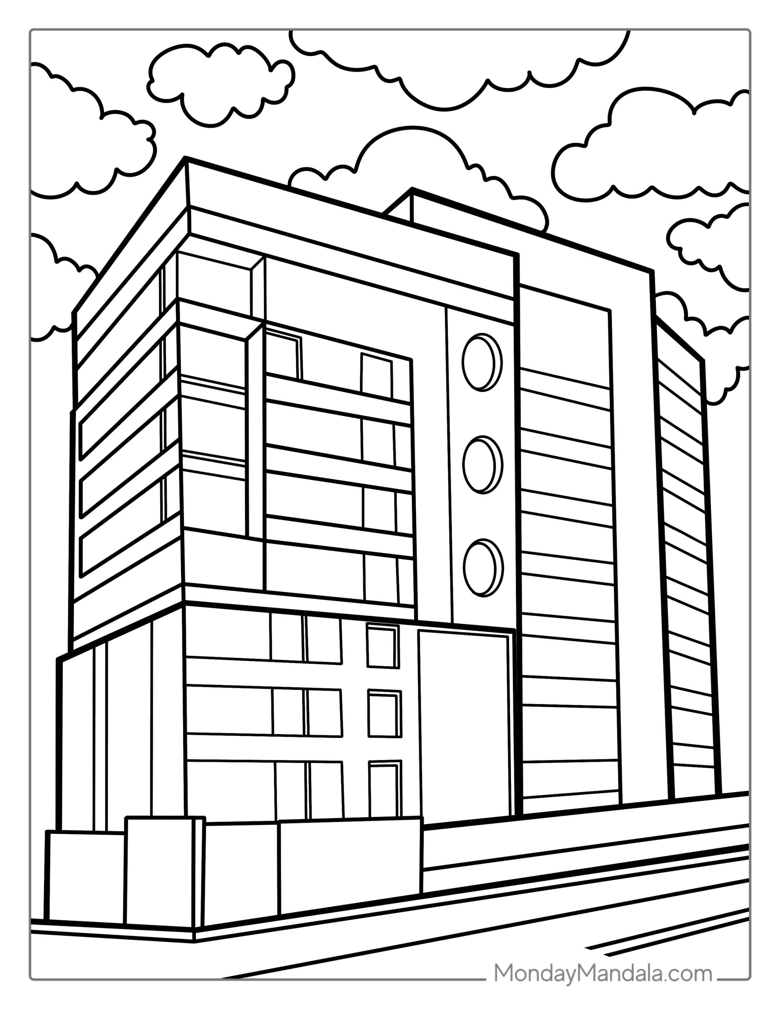 Modern Apartment Building Coloring Page coloring page
