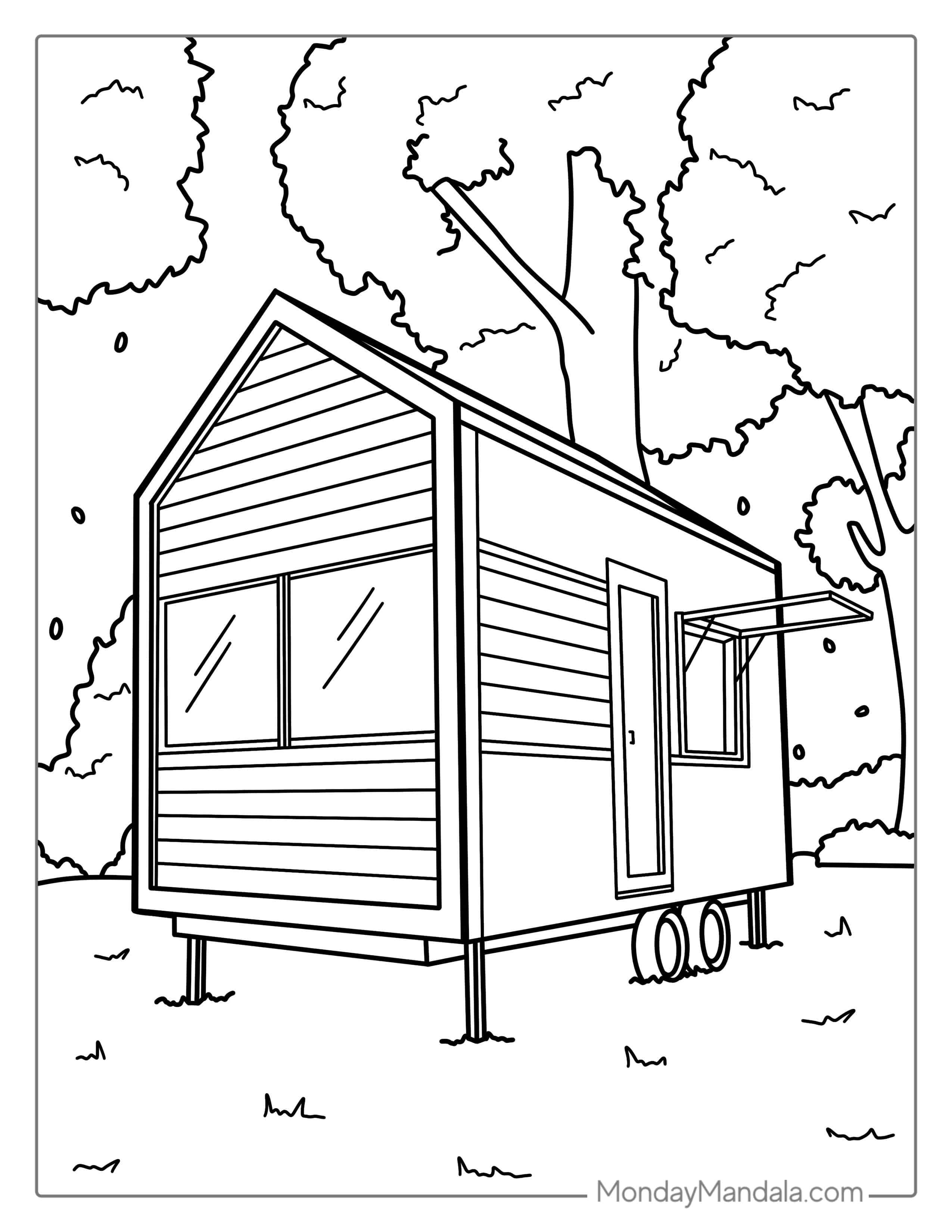 Tiny House On Wheels Coloring For Kids coloring page