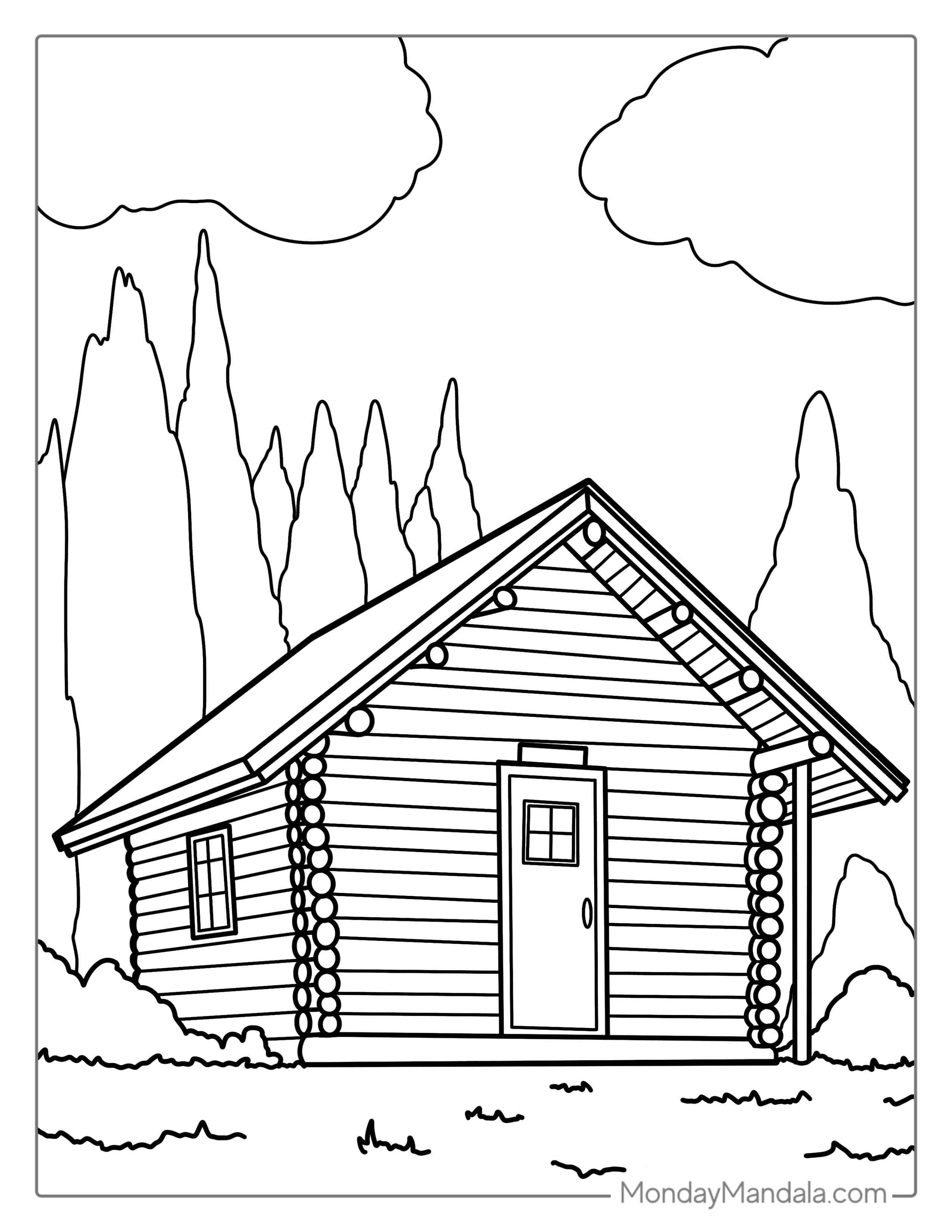 Wood Cabin House Coloring Sheet coloring page