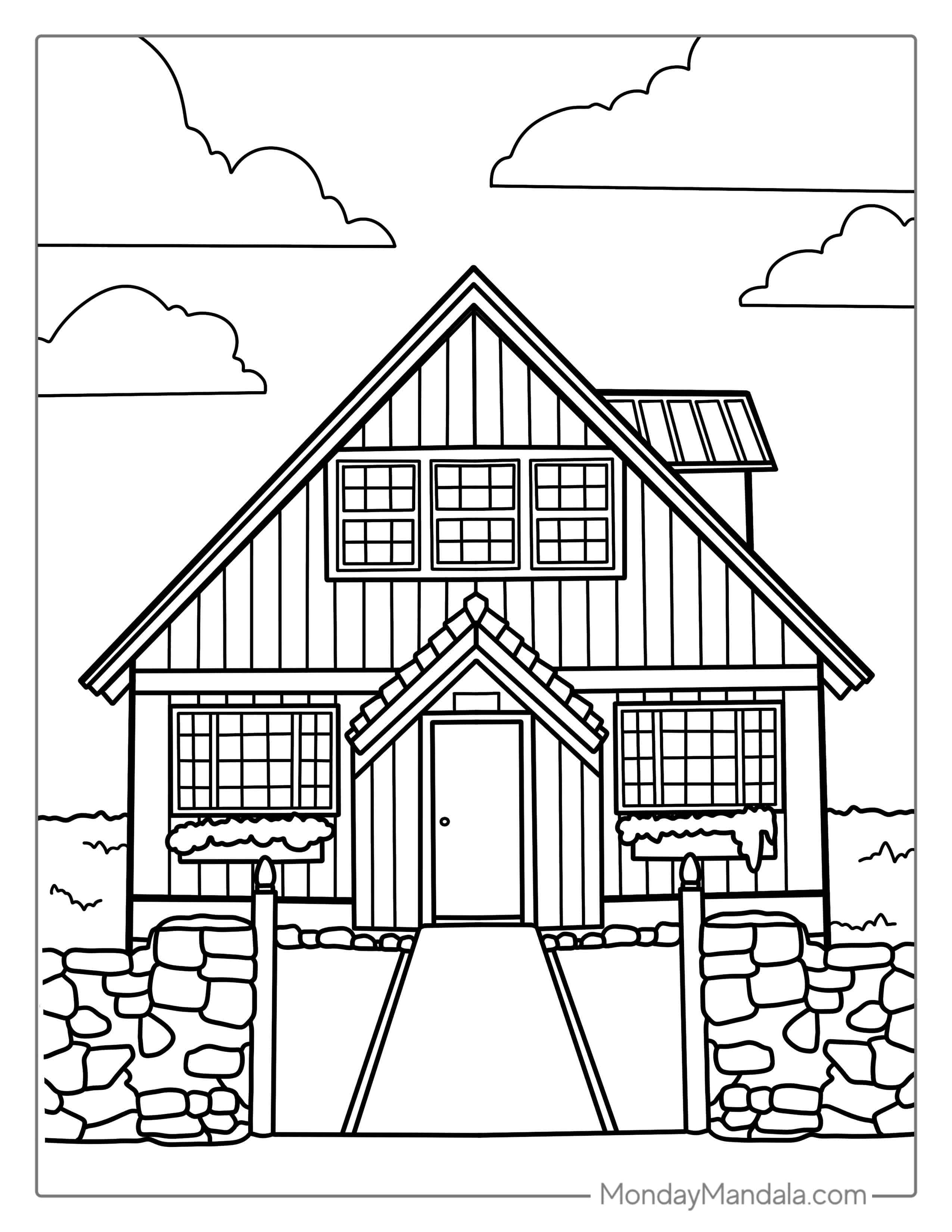 Wooden Cute House Coloring For Adults coloring page