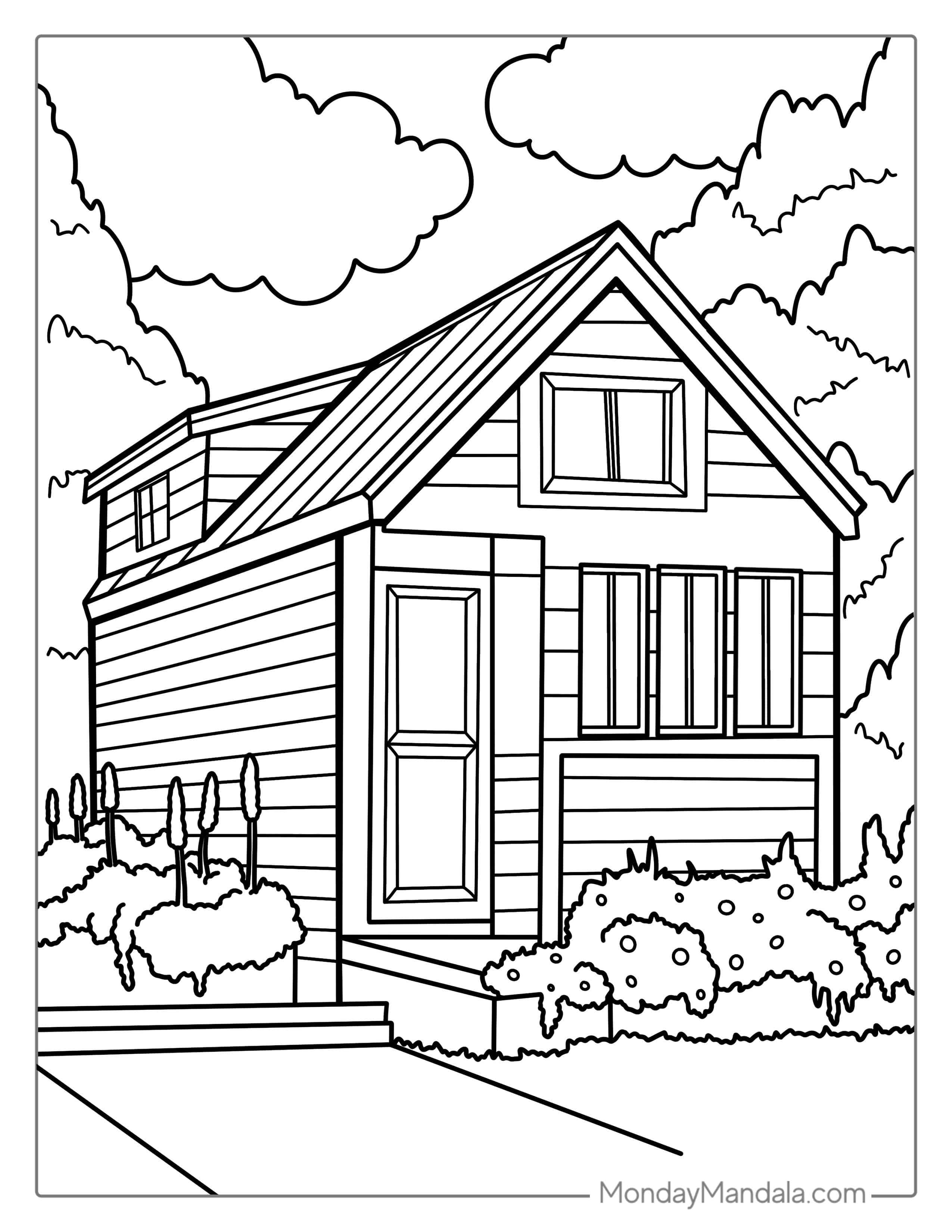 Wooden Tiny House Coloring Page coloring page