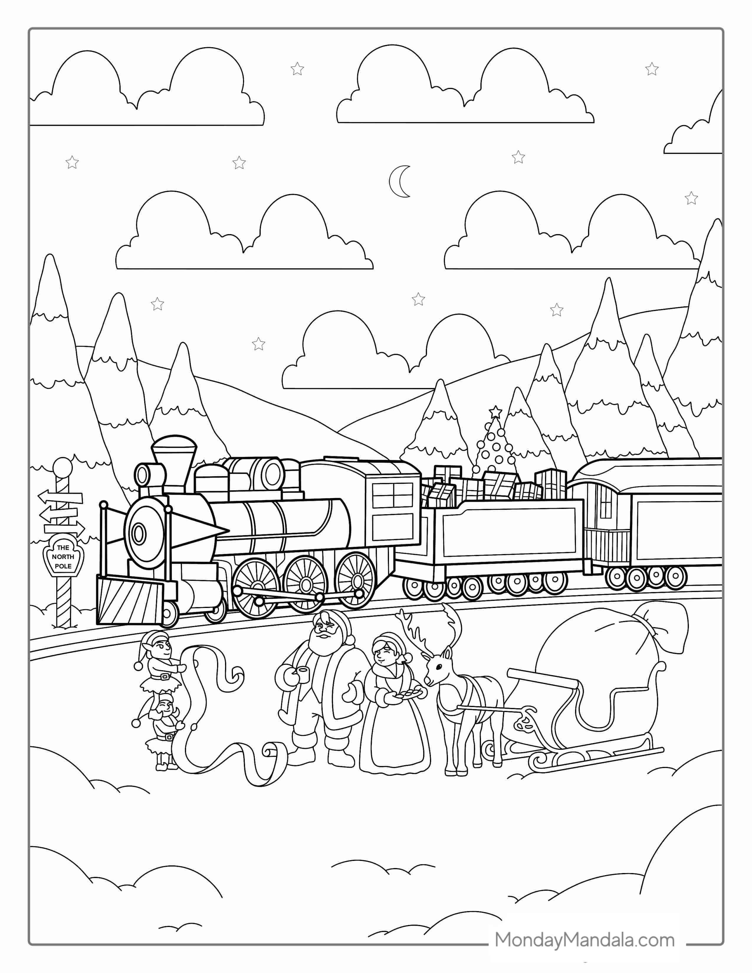 Christmas Themed Train With Santa To Color coloring page