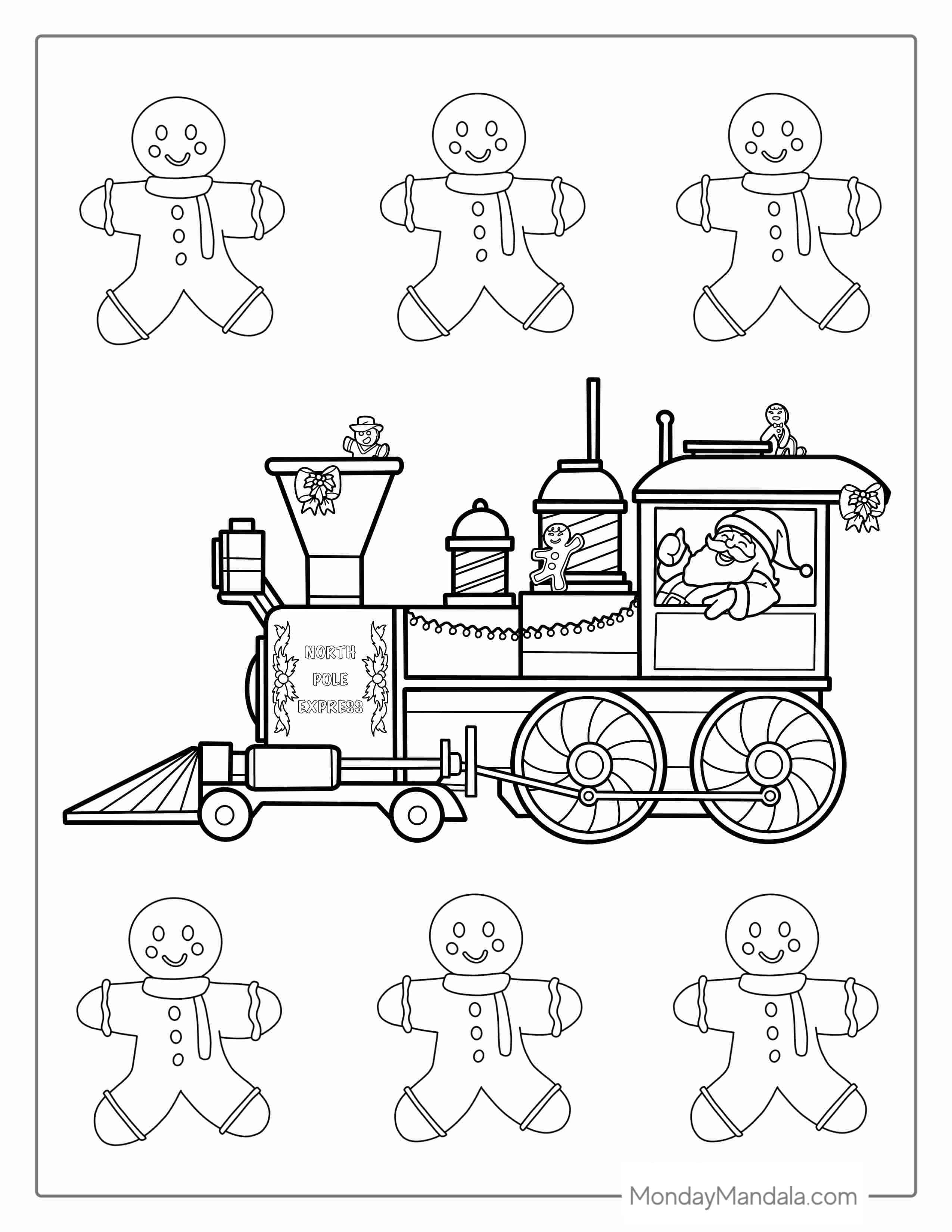 Coloring Page Of a Christmas Train With Santa coloring page — printable line art