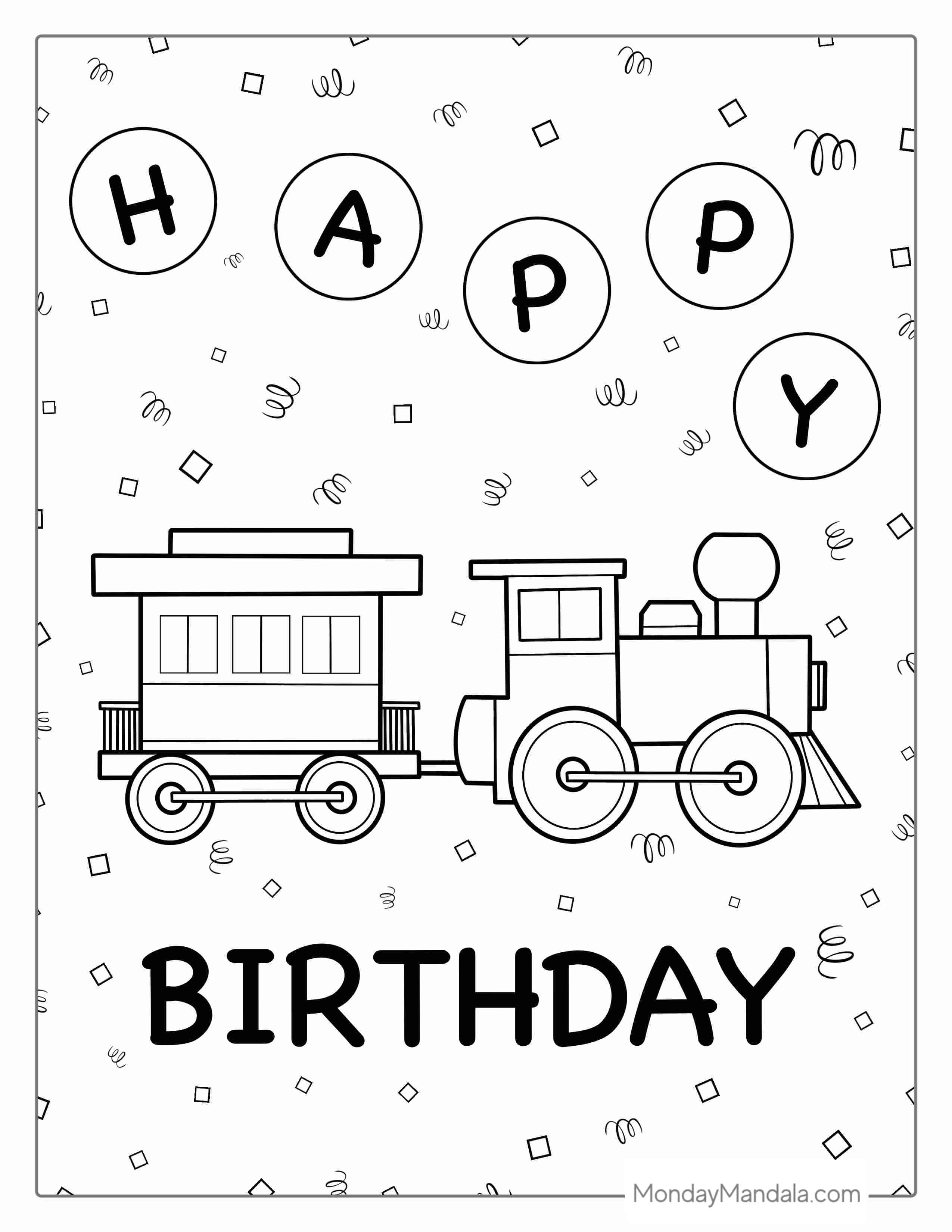 Coloring Page Of a Happy Birthday Train coloring page
