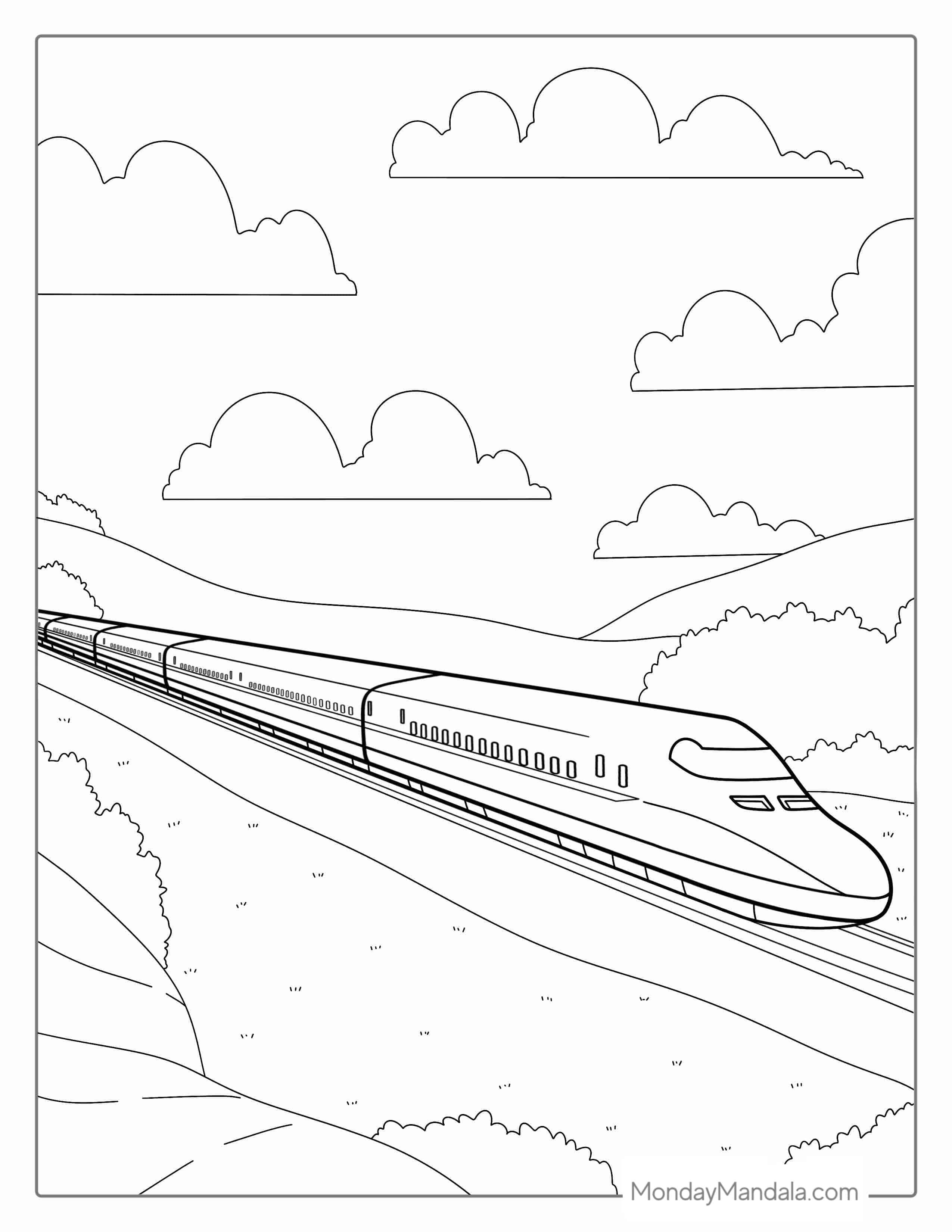 Coloring Picture Of a Passenger Bullet Train coloring page