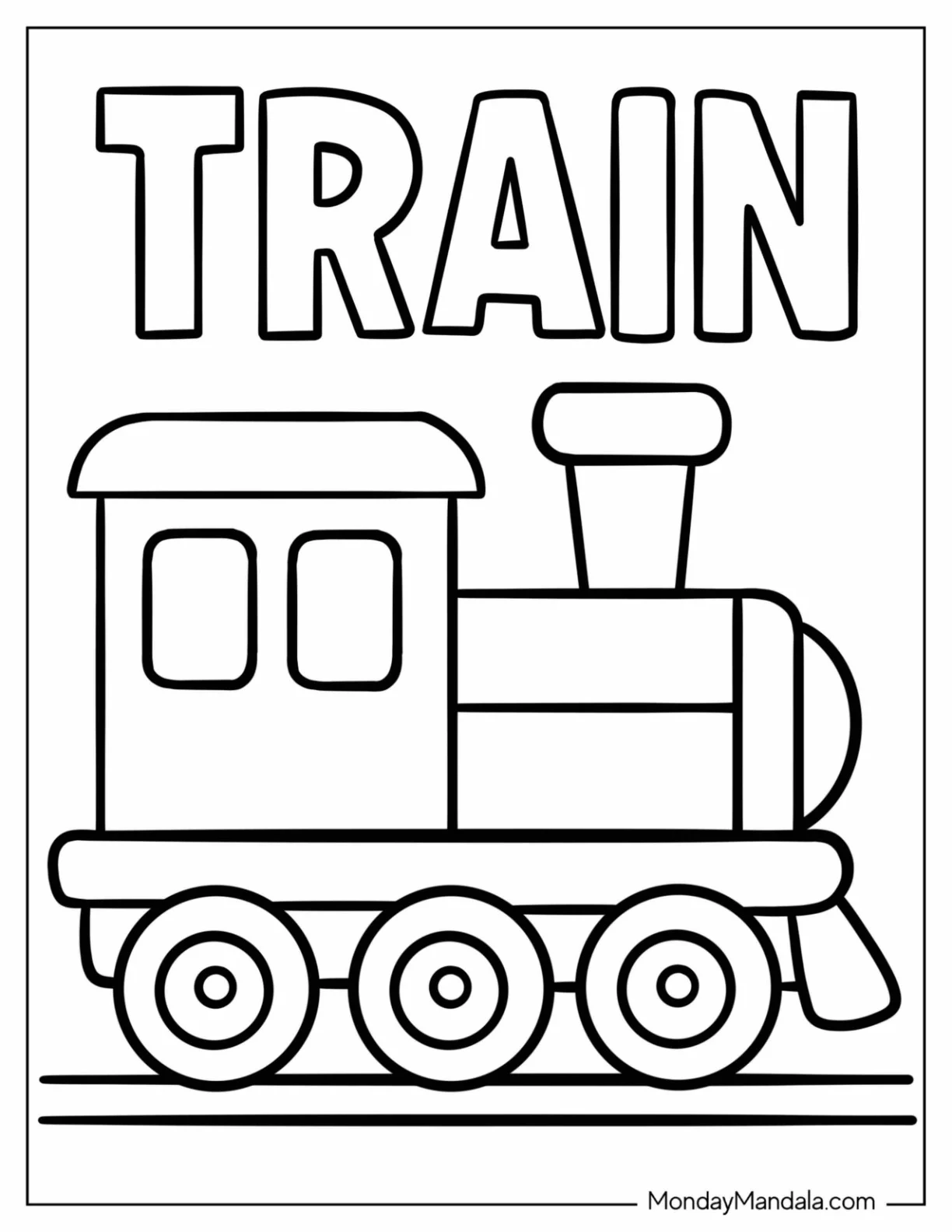 Cute Preschool Train Coloring Page with Large Text and Tracks for Preschoolers coloring page