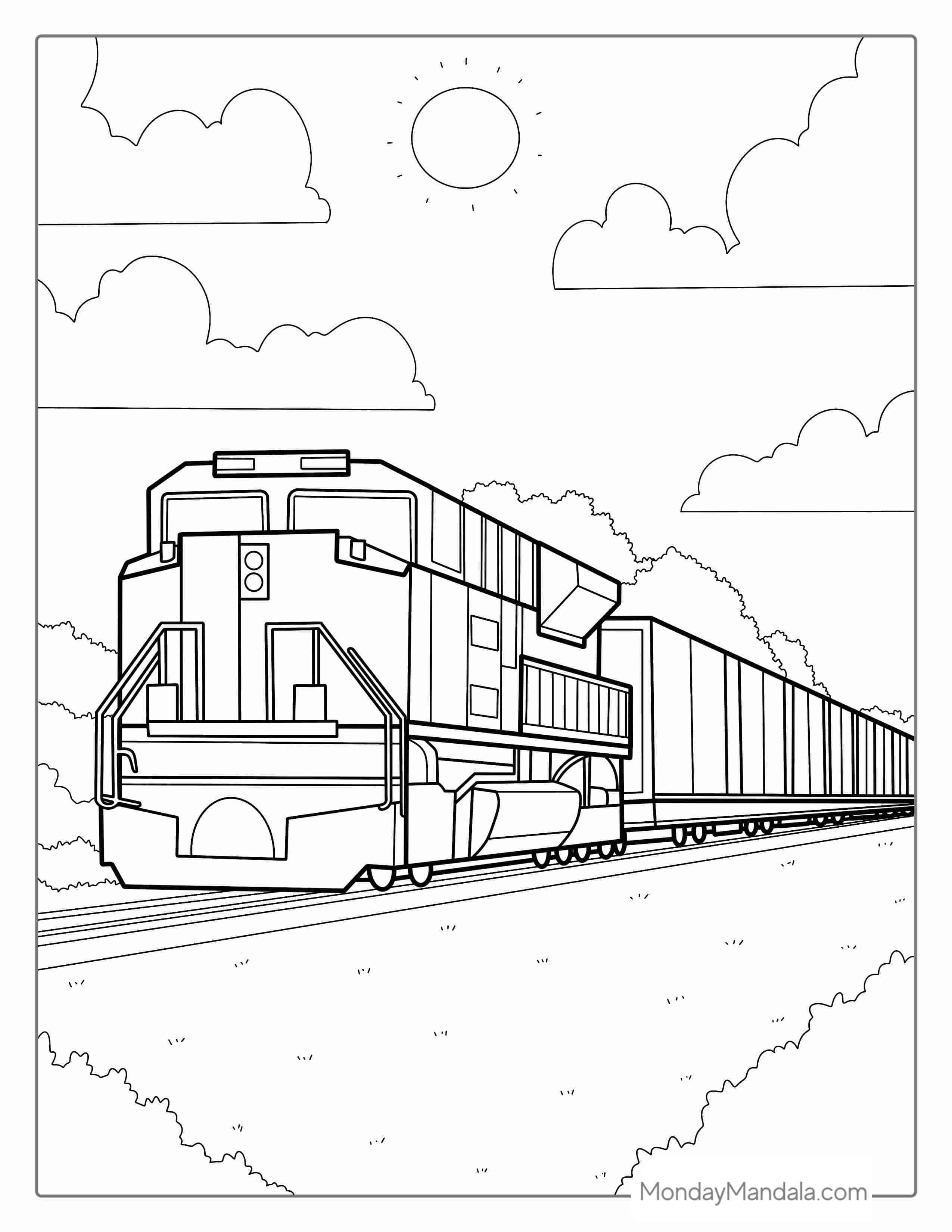 Detailed Diesel Cargo Train To Color coloring page